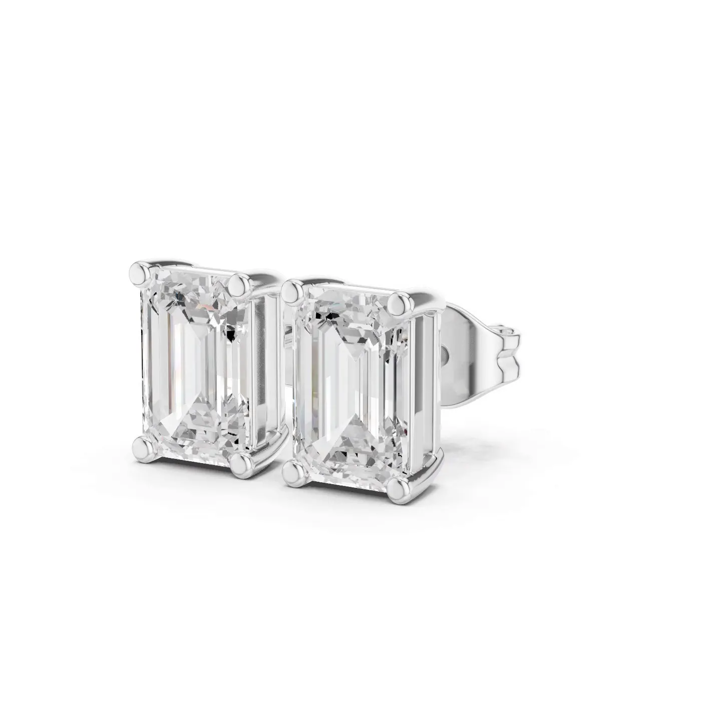 Boucles d'oreilles Puces Iris 0,75 ct en or blanc 18 carats, diamant taille émeraude, vue 2