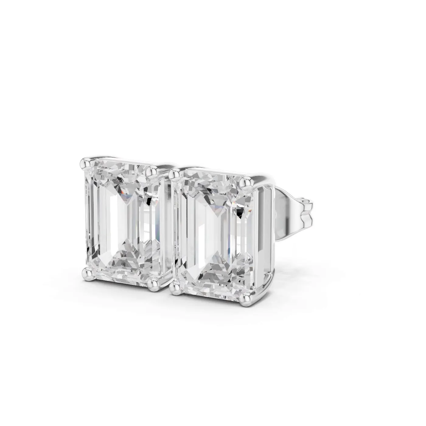 Boucles d'oreilles Puces Iris 1,50 ct en or blanc 18 carats, diamant taille émeraude, vue 2
