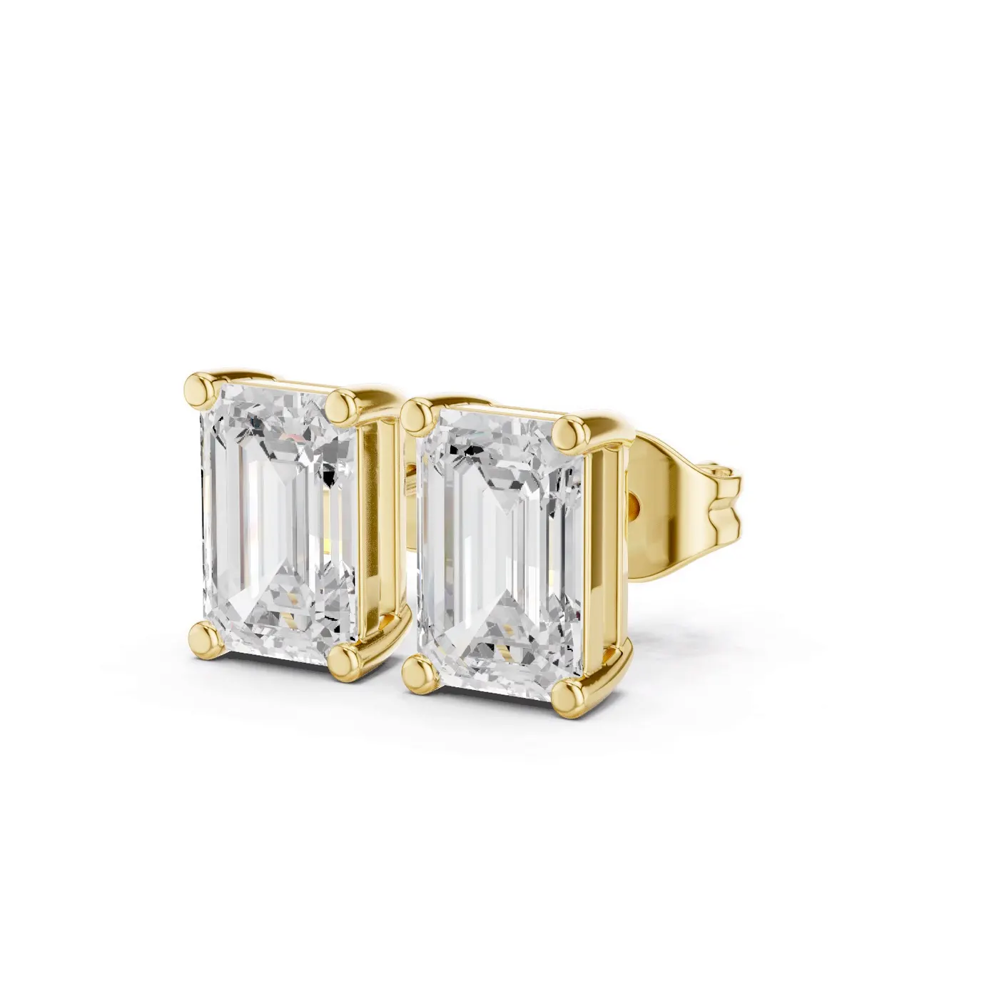 Boucles d'oreilles Puces Iris 0,75 ct en or jaune 18 carats, diamant taille émeraude, vue 2