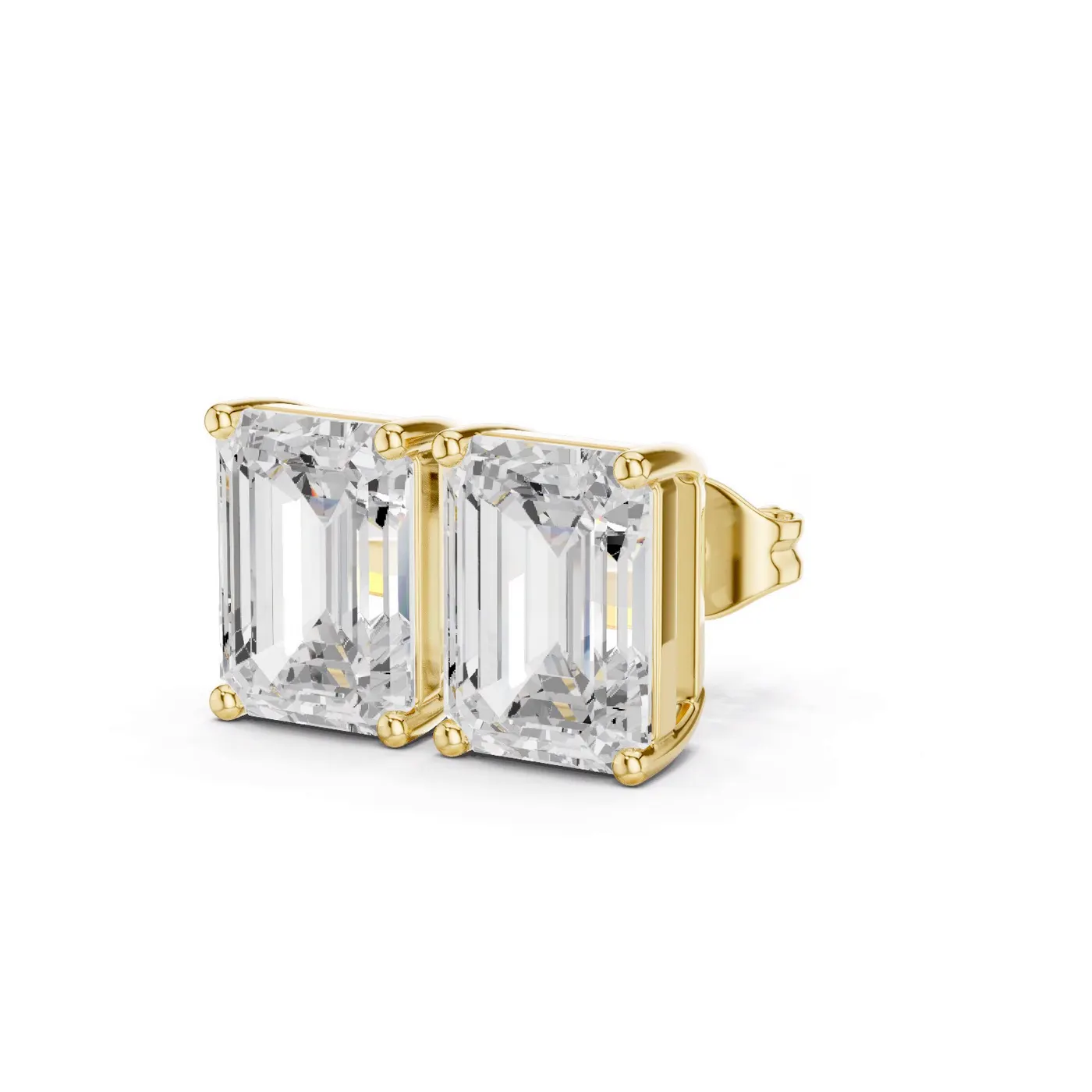 Boucles d'oreilles Puces Iris 1,00 ct en or jaune 18 carats, diamant taille émeraude, vue 2