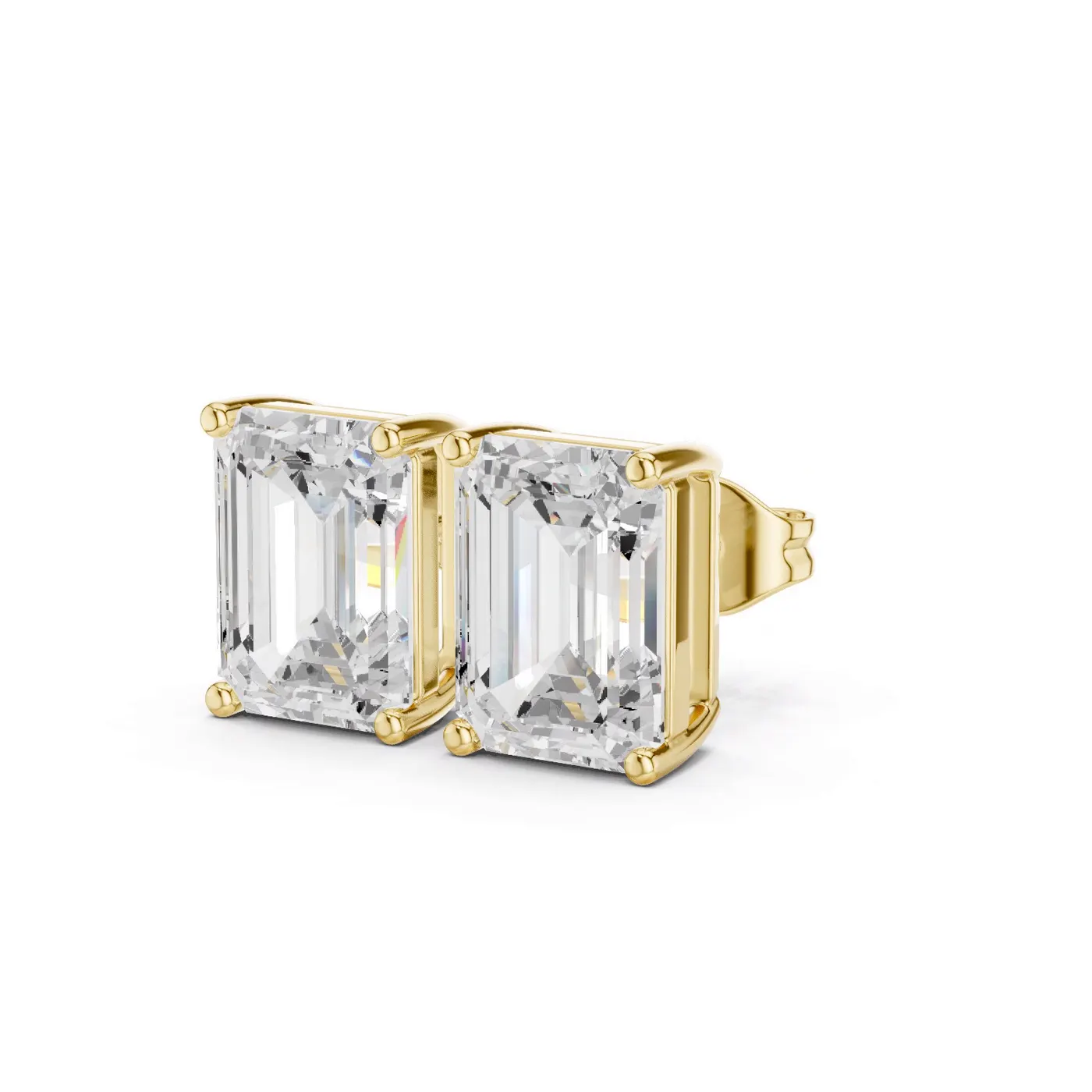 Boucles d'oreilles Puces Iris 2,50 ct en or jaune 18 carats, diamant taille émeraude, vue 2