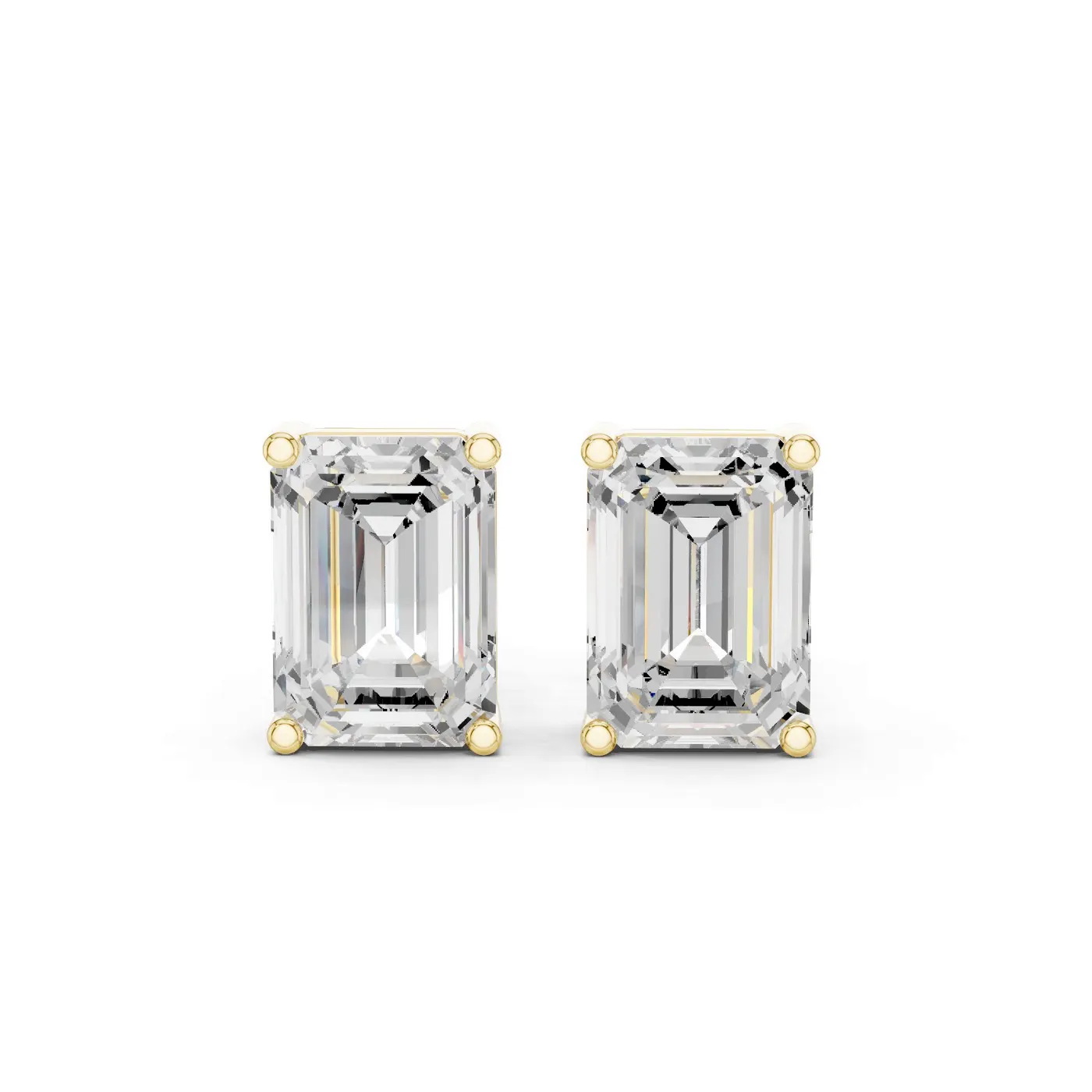 Boucles d'oreilles Puces Iris 3,25 ct en or jaune 18 carats, diamant taille émeraude, vue 1