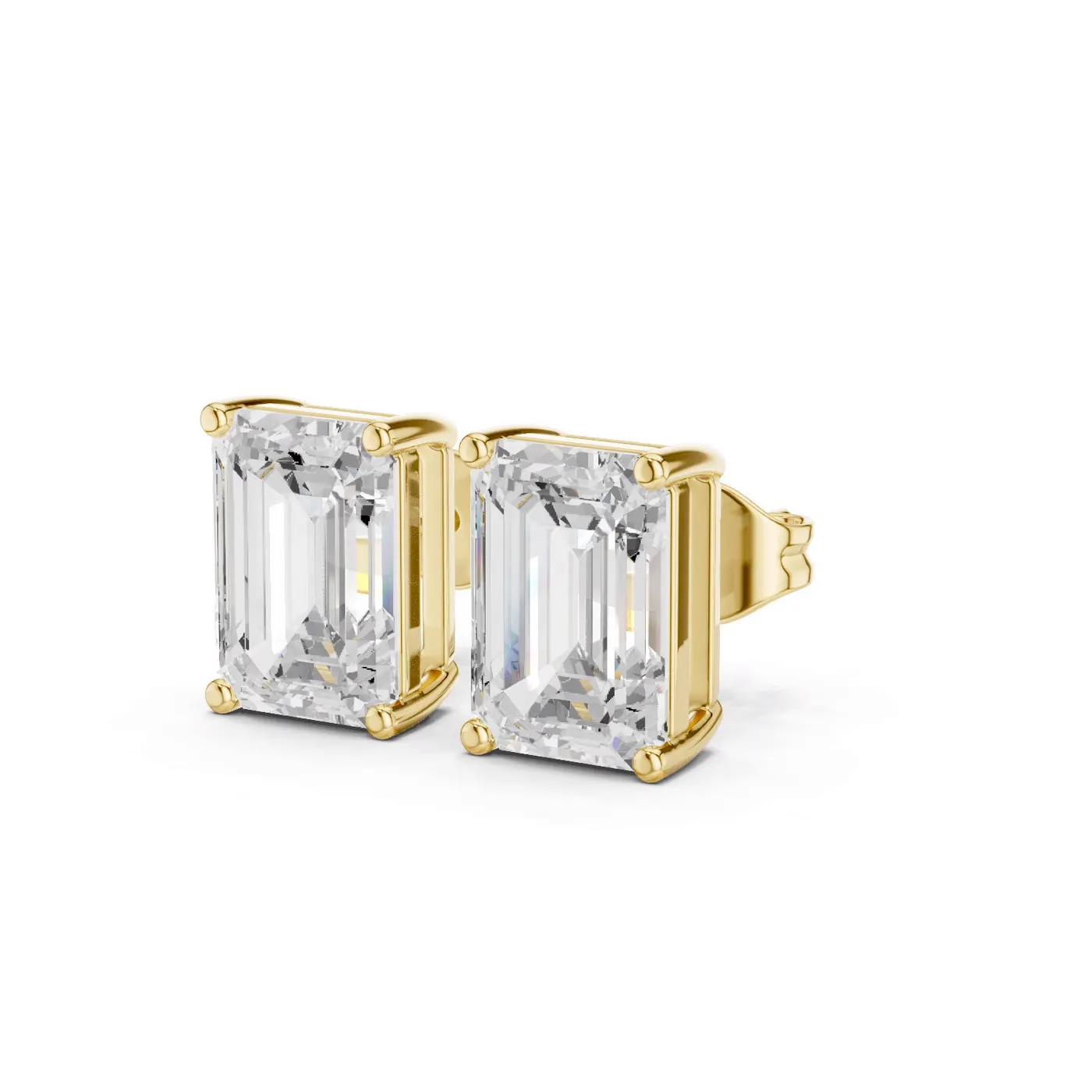 Boucles d'oreilles Puces Iris 3,50 ct en or jaune 18 carats, diamant taille émeraude, vue 2