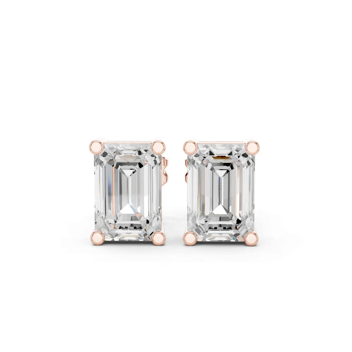 Boucles d'oreilles Puces Iris 0,50 ct en or rose 18 carats, diamant taille émeraude, vue 1
