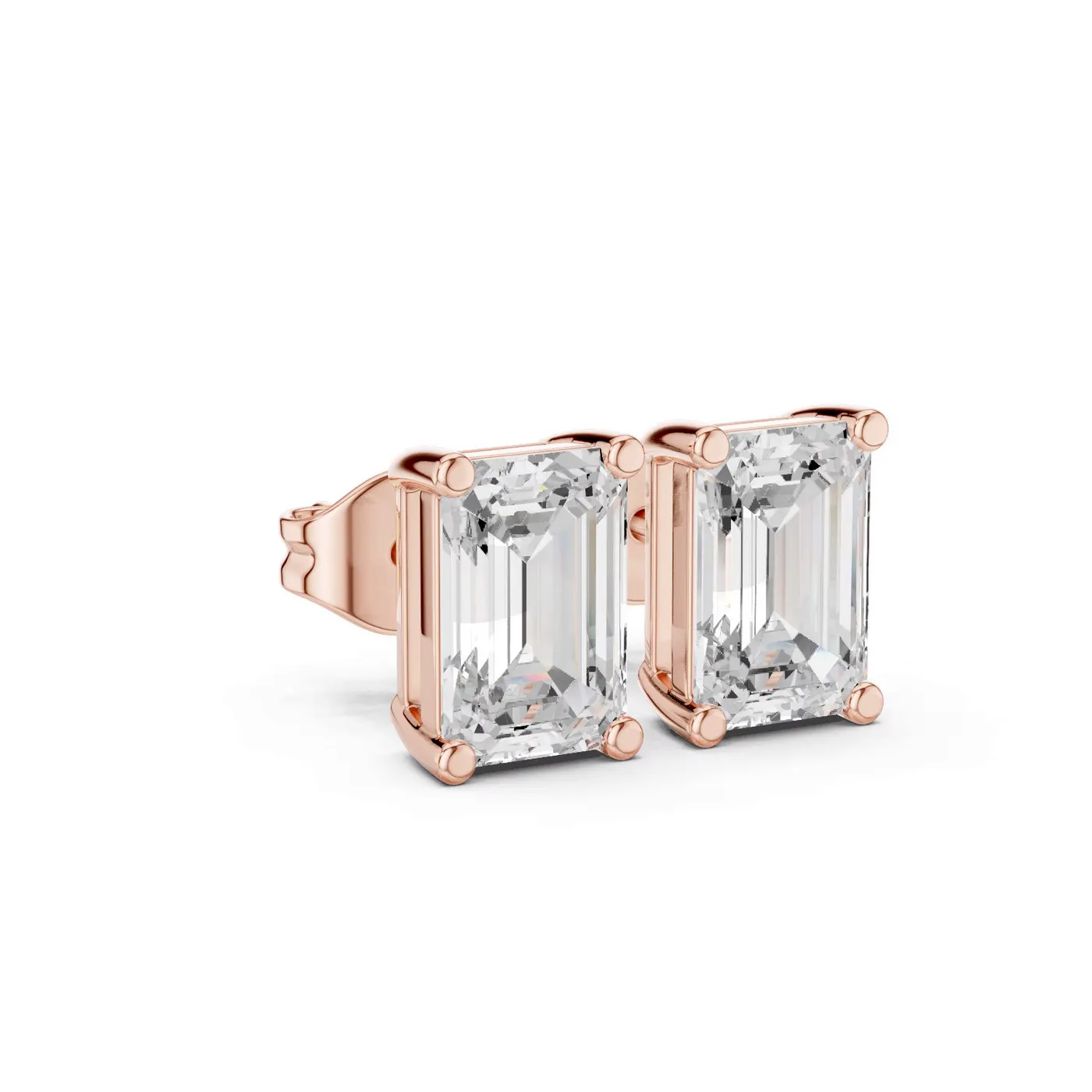 Boucles d'oreilles Puces Iris 0,50 ct en or rose 18 carats, diamant taille émeraude, vue 3