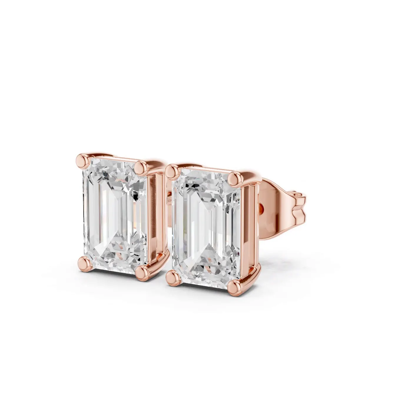 Boucles d'oreilles Puces Iris 0,75 ct en or rose 18 carats, diamant taille émeraude, vue 2
