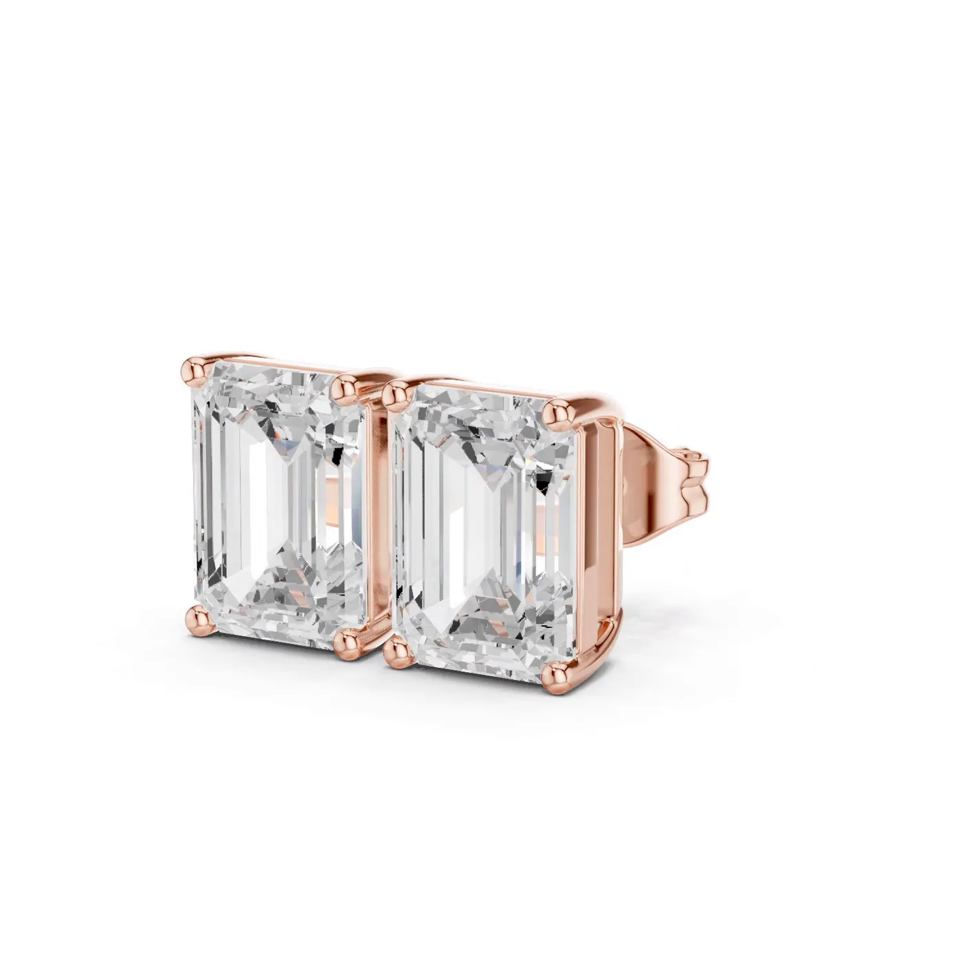 Boucles d'oreilles Puces Iris 1,25 ct en or rose 18 carats, diamant taille émeraude, vue 2