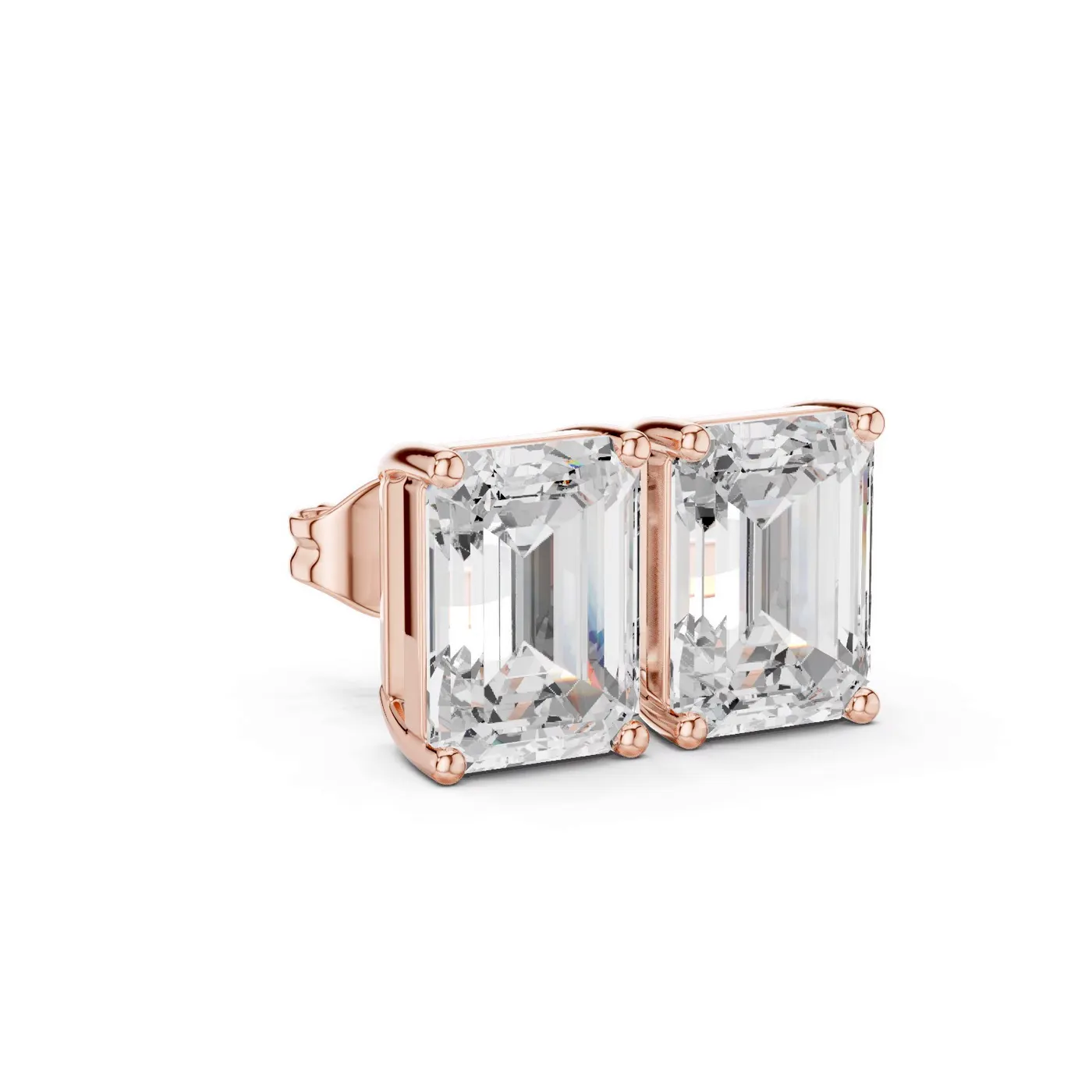 Boucles d'oreilles Puces Iris 1,25 ct en or rose 18 carats, diamant taille émeraude, vue 3