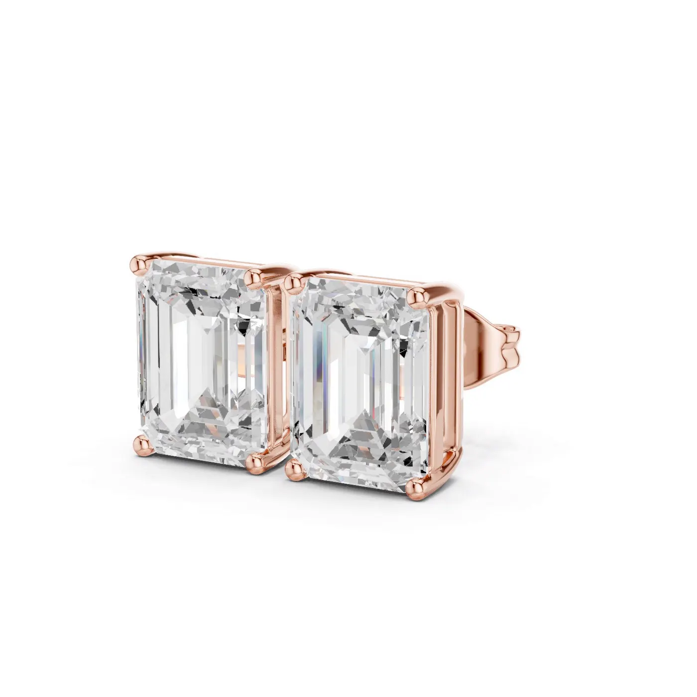Boucles d'oreilles Puces Iris 2,25 ct en or rose 18 carats, diamant taille émeraude, vue 2
