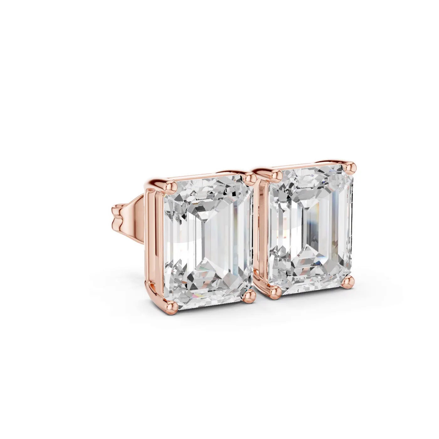 Boucles d'oreilles Puces Iris 2,25 ct en or rose 18 carats, diamant taille émeraude, vue 3