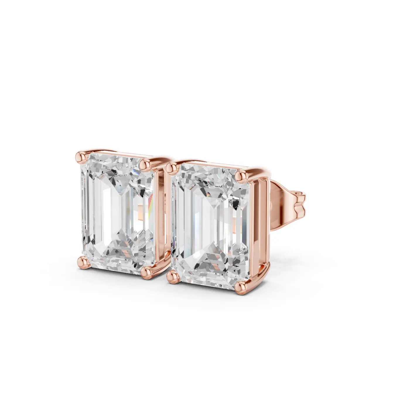 Boucles d'oreilles Puces Iris 2,50 ct en or rose 18 carats, diamant taille émeraude, vue 2