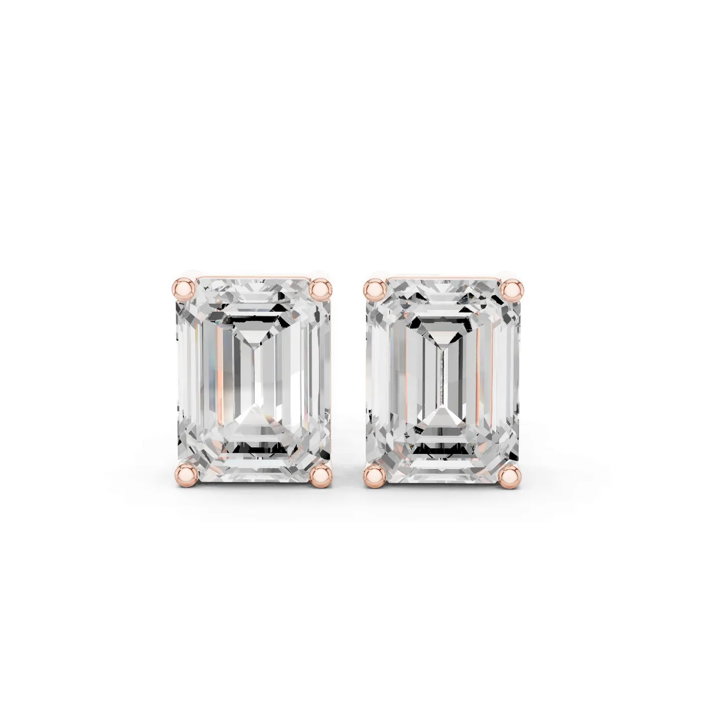 Boucles d'oreilles Puces Iris 2,75 ct en or rose 18 carats, diamant taille émeraude, vue 1