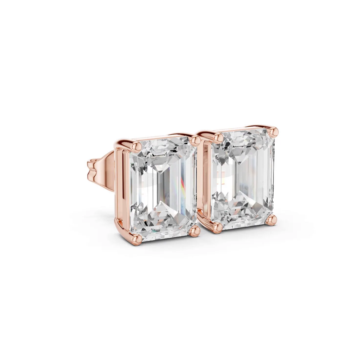 Boucles d'oreilles Puces Iris 3,00 ct en or rose 18 carats, diamant taille émeraude, vue 3