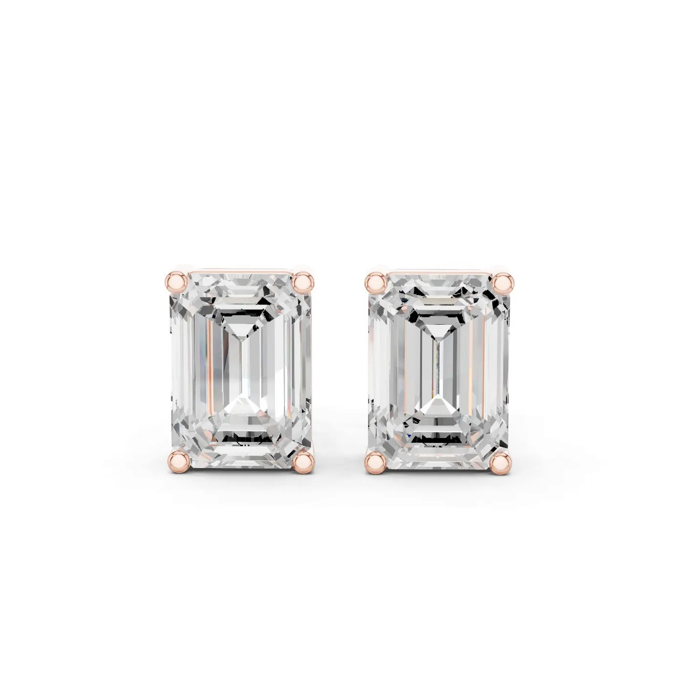 Boucles d'oreilles Puces Iris 3,25 ct en or rose 18 carats, diamant taille émeraude, vue 1