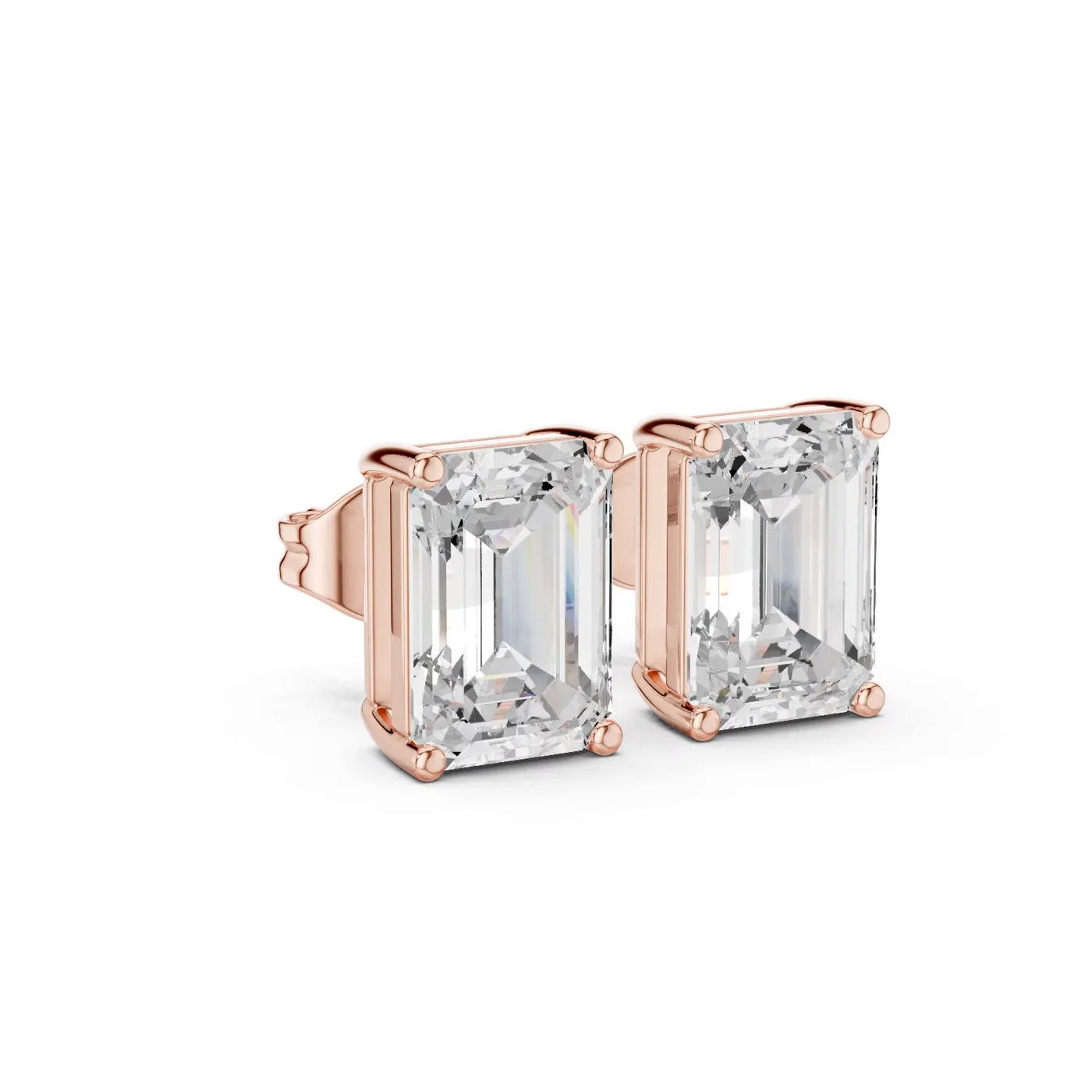 Boucles d'oreilles Puces Iris 3,50 ct en or rose 18 carats, diamant taille émeraude, vue 3