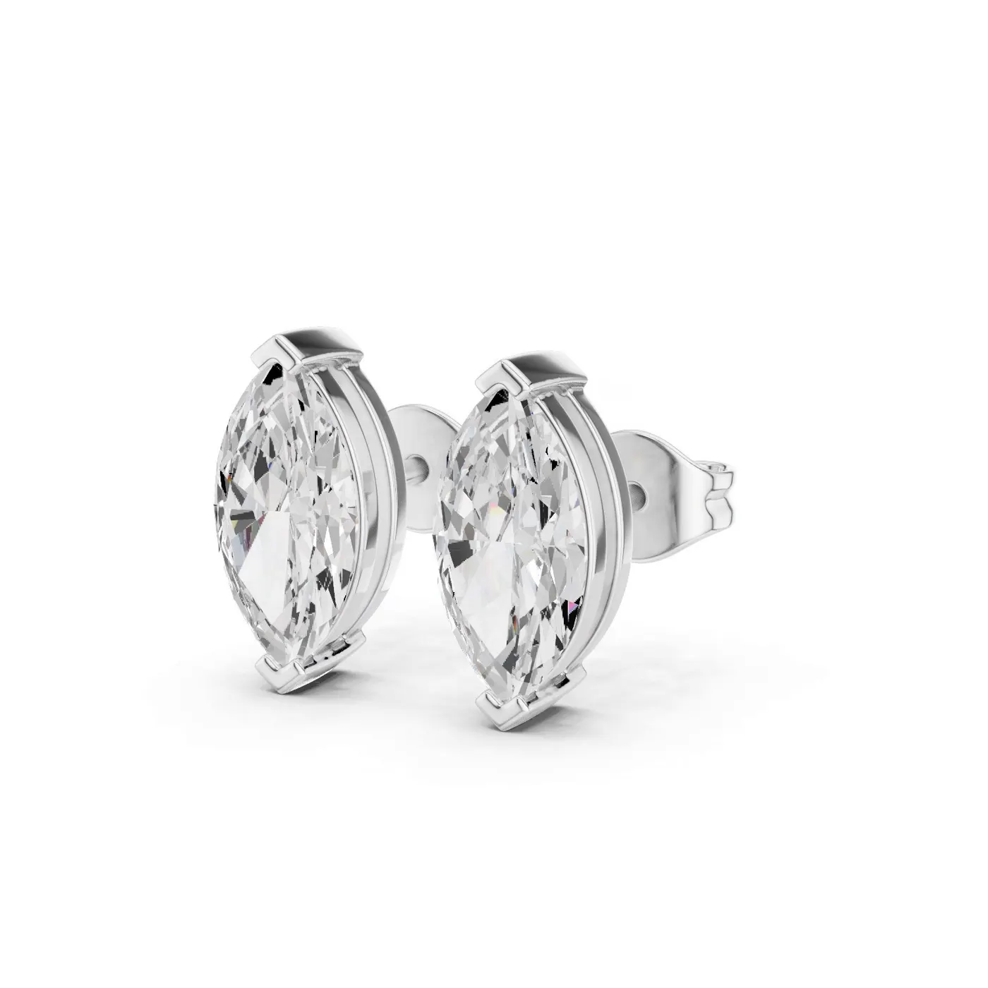 Boucles d'oreilles Puces Lys 0,50 ct en or blanc 18 carats, diamant marquise, vue 2