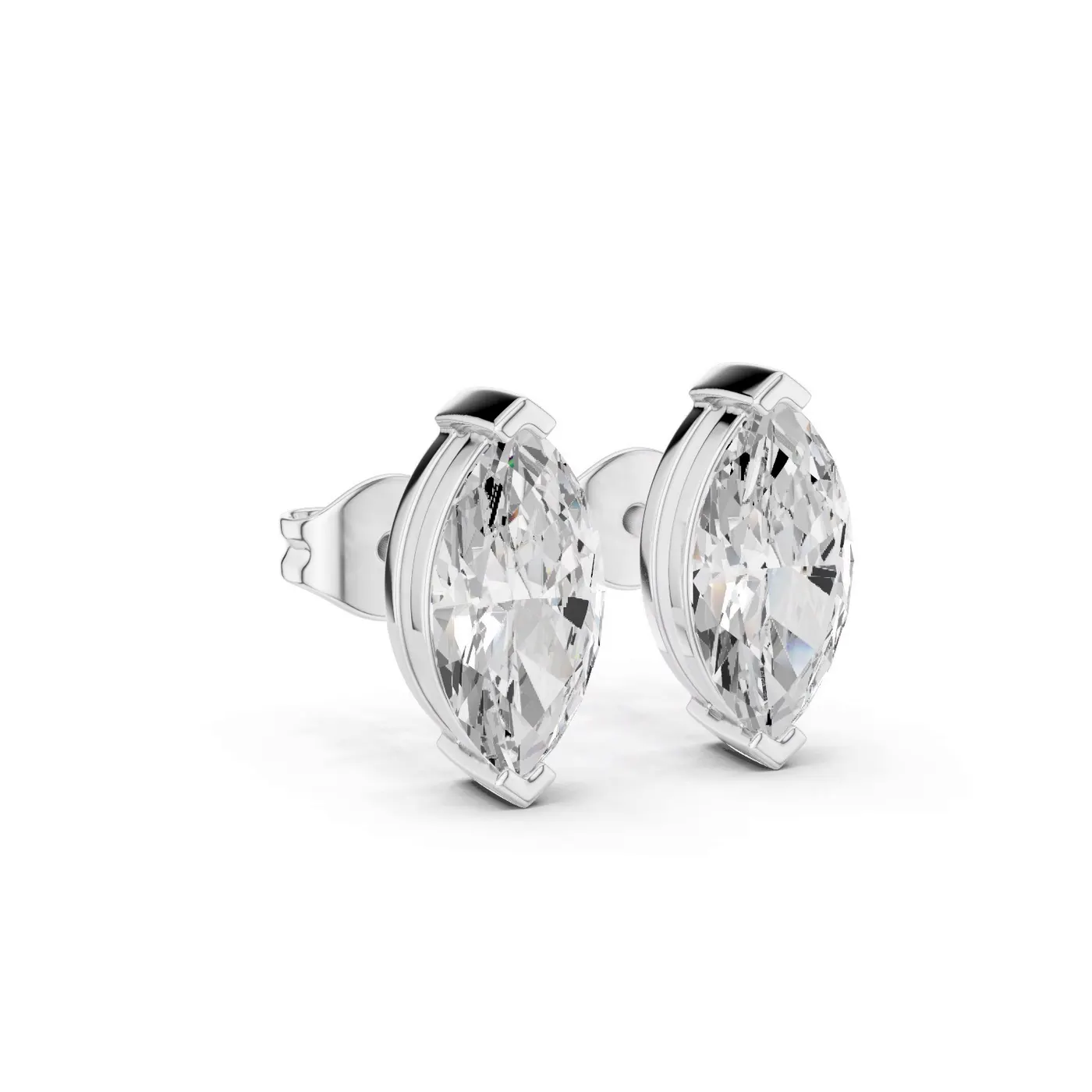 Boucles d'oreilles Puces Lys 0,75 ct en or blanc 18 carats, diamant marquise, vue 3