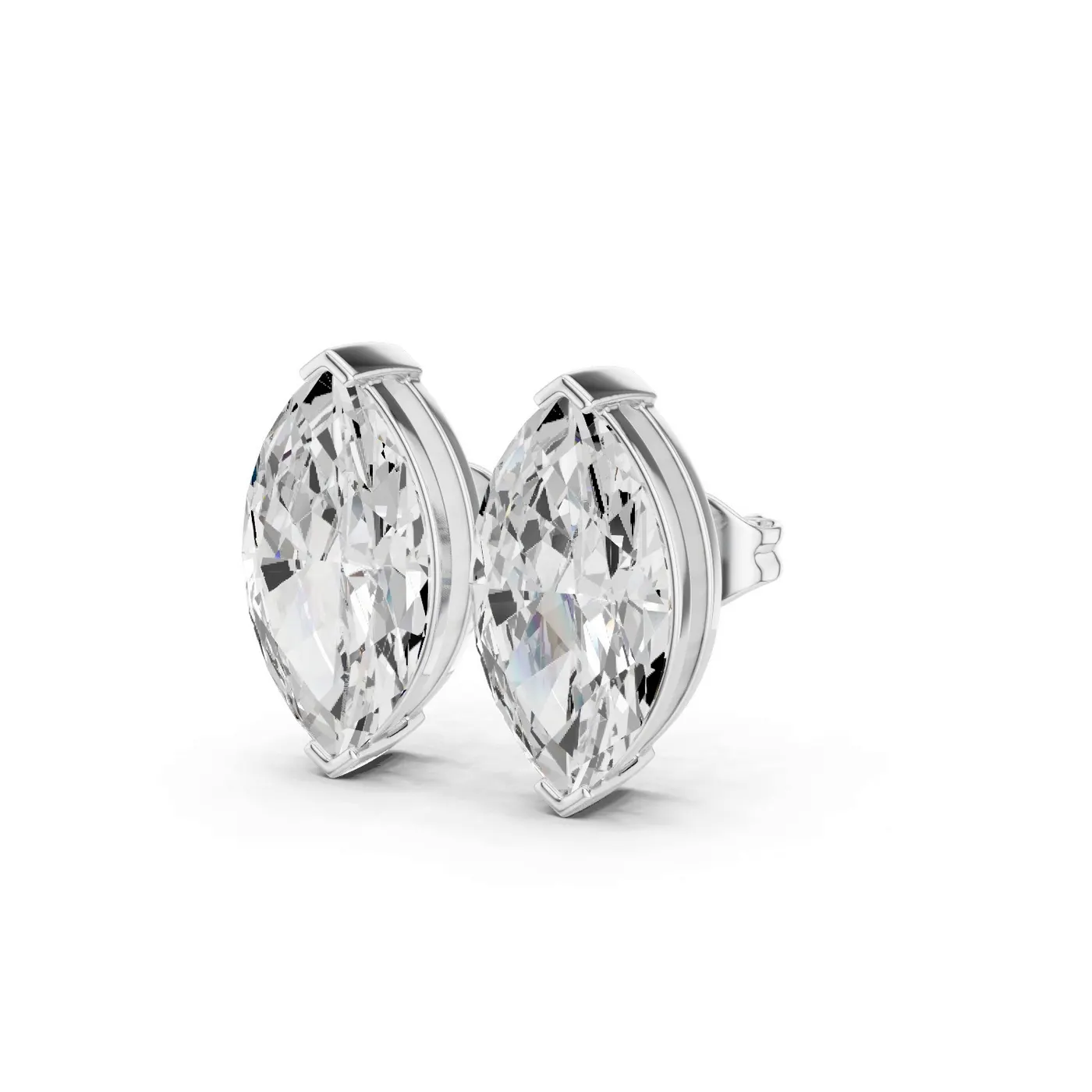 Boucles d'oreilles Puces Lys 1,00 ct en or blanc 18 carats, diamant marquise, vue 2