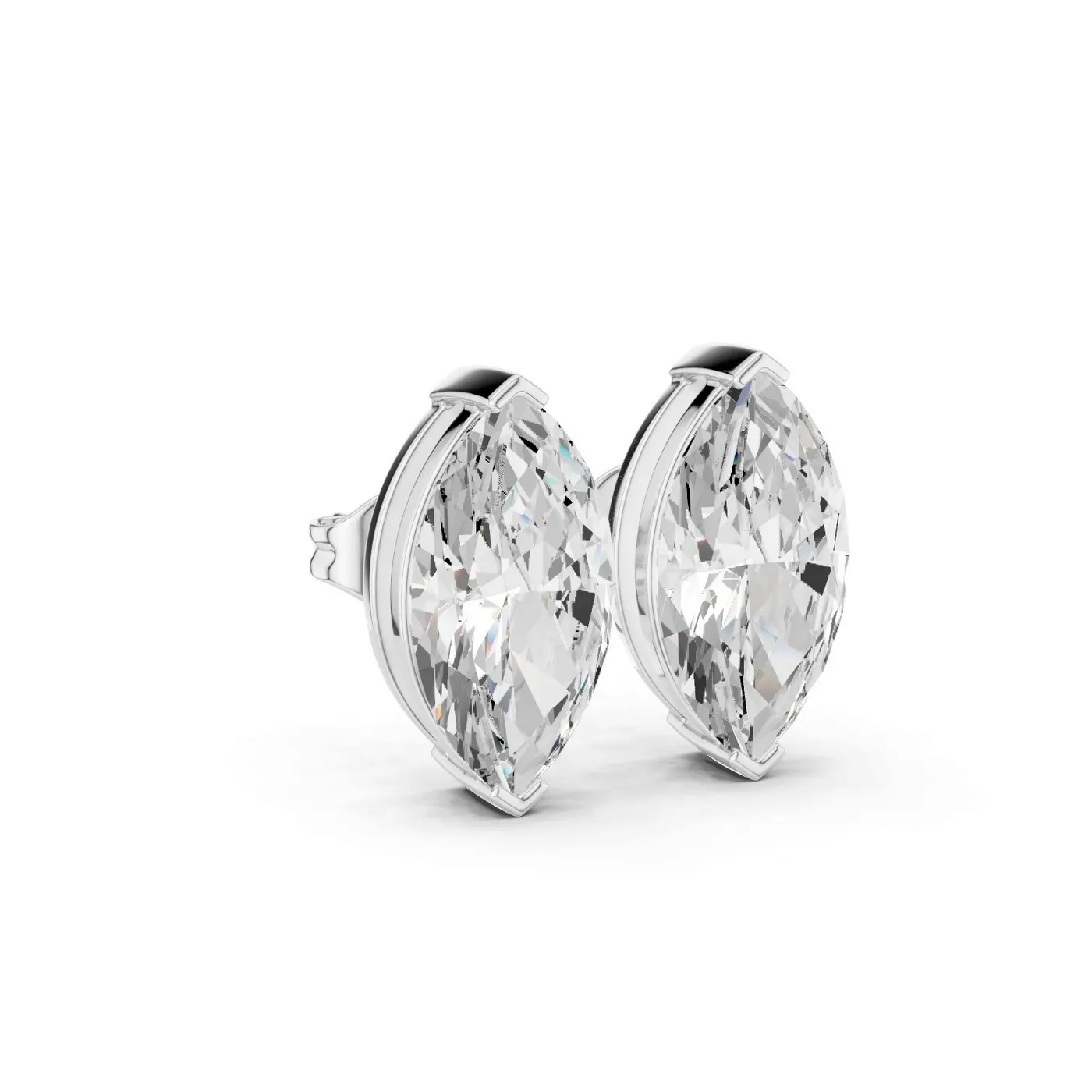 Boucles d'oreilles Puces Lys 1,50 ct en or blanc 18 carats, diamant marquise, vue 3