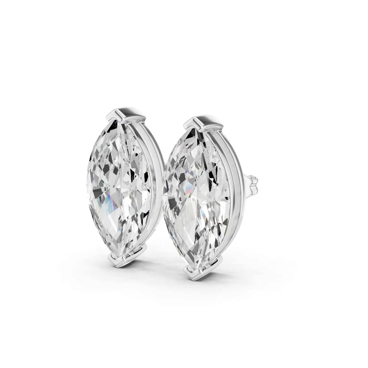 Boucles d'oreilles Puces Lys 2,25 ct en or blanc 18 carats, diamant marquise, vue 2