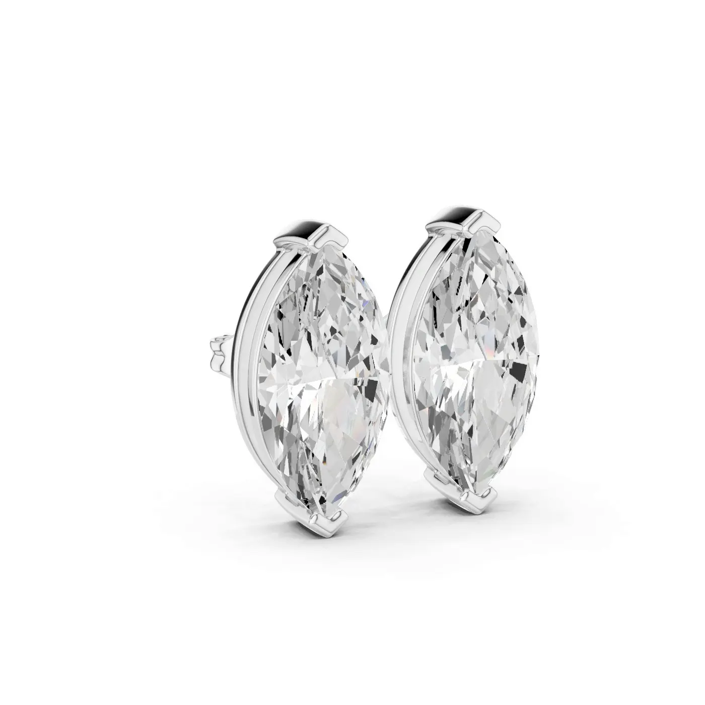 Boucles d'oreilles Puces Lys 2,25 ct en or blanc 18 carats, diamant marquise, vue 3