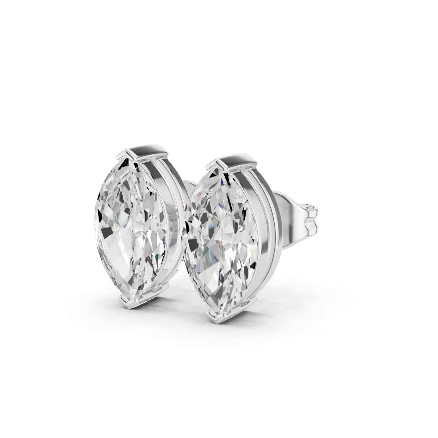 Boucles d'oreilles Puces Lys 3,00 ct en or blanc 18 carats, diamant marquise, vue 2