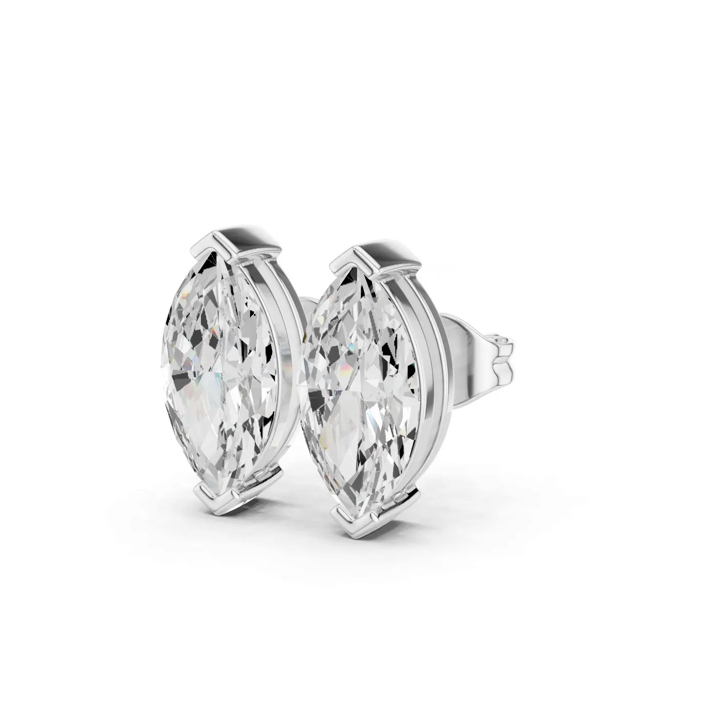 Boucles d'oreilles Puces Lys 3,25 ct en or blanc 18 carats, diamant marquise, vue 2