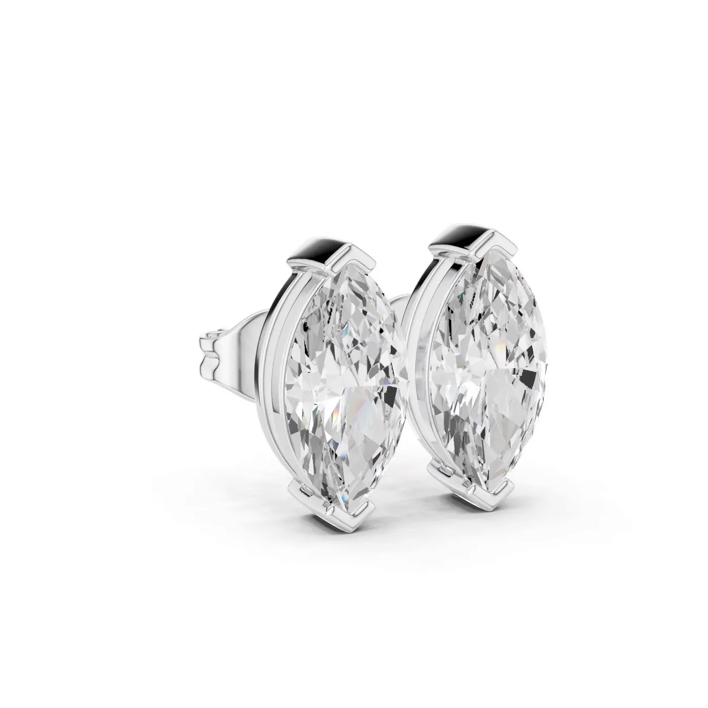 Boucles d'oreilles Puces Lys 3,50 ct en or blanc 18 carats, diamant marquise, vue 3