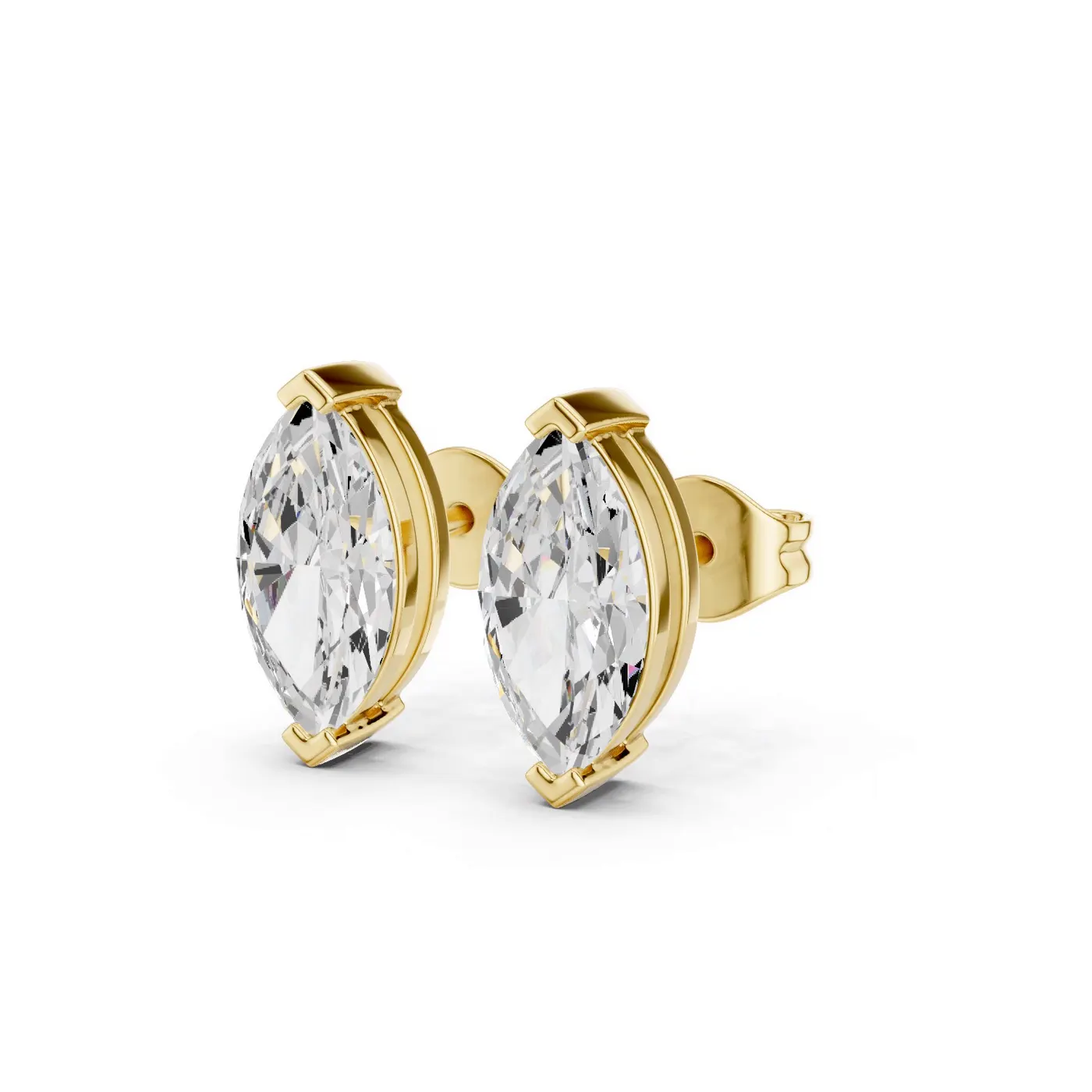 Boucles d'oreilles Puces Lys 0,75 ct en or jaune 18 carats, diamant marquise, vue 2