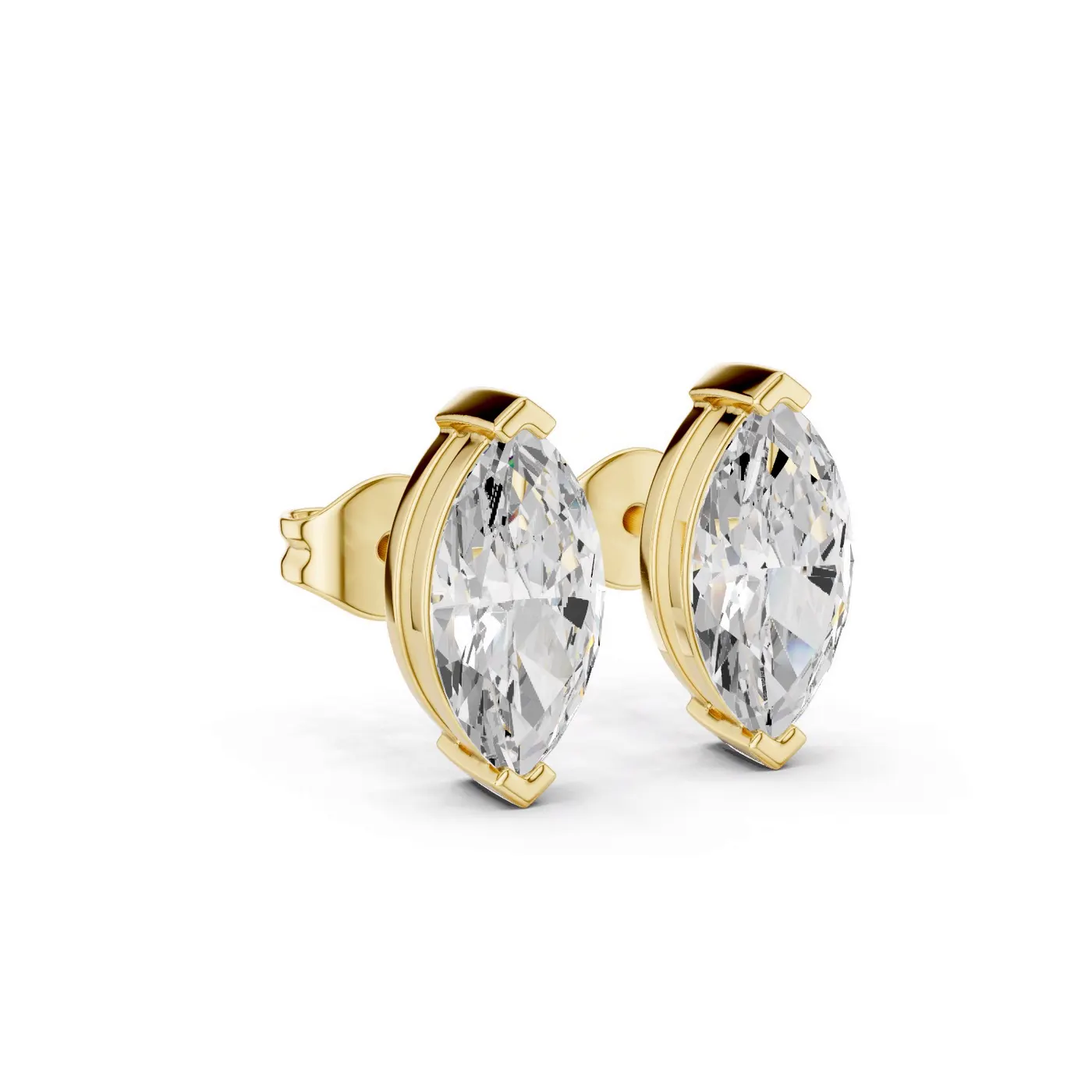 Boucles d'oreilles Puces Lys 0,75 ct en or jaune 18 carats, diamant marquise, vue 3