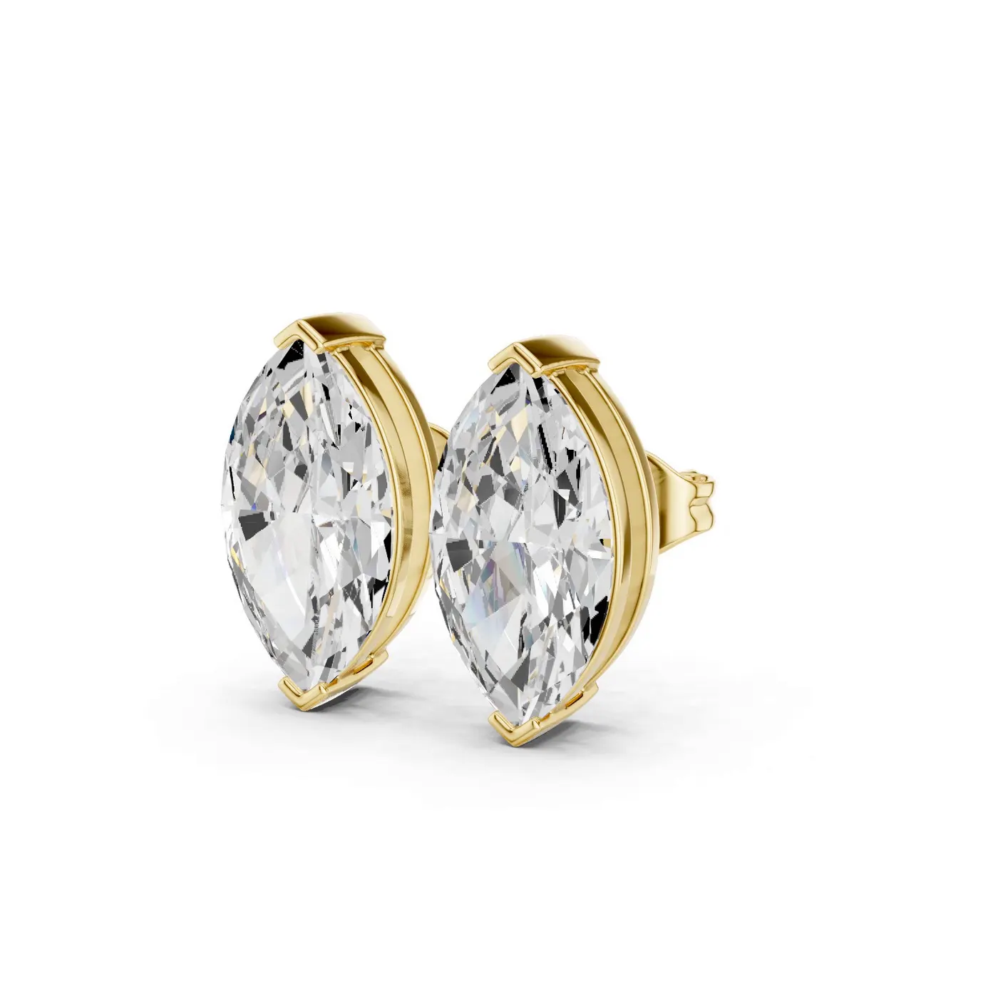 Boucles d'oreilles Puces Lys 1,25 ct en or jaune 18 carats, diamant marquise, vue 2