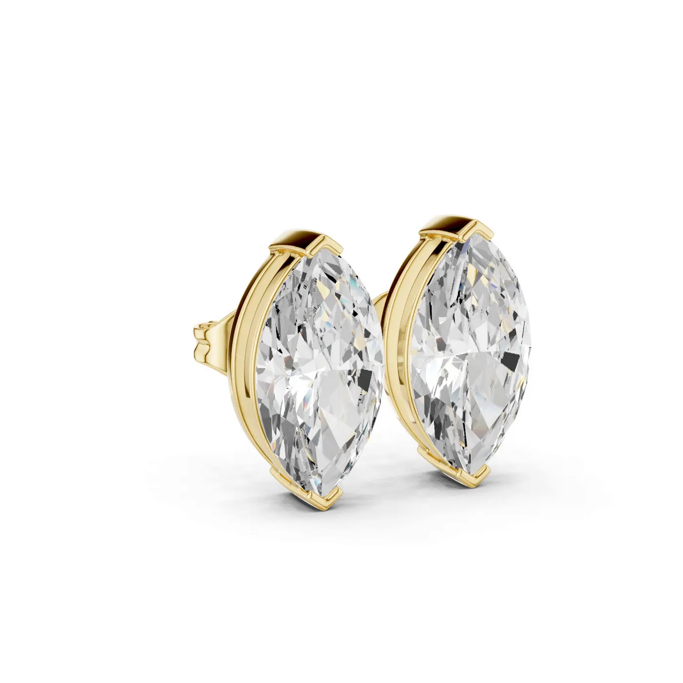 Boucles d'oreilles Puces Lys 1,50 ct en or jaune 18 carats, diamant marquise, vue 3