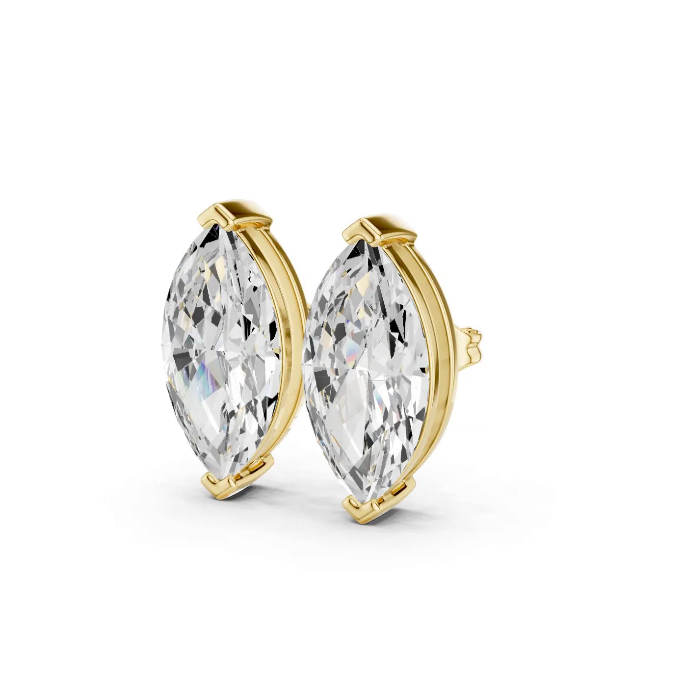 Boucles d'oreilles Puces Lys 2,00 ct en or jaune 18 carats, diamant marquise, vue 2