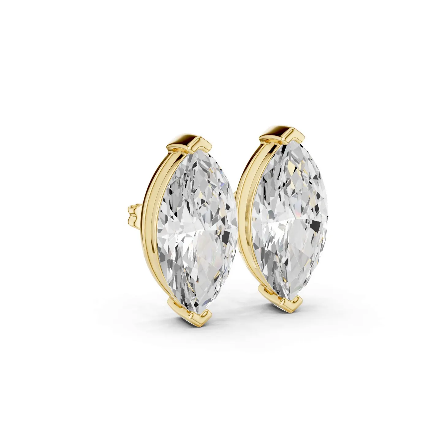 Boucles d'oreilles Puces Lys 2,25 ct en or jaune 18 carats, diamant marquise, vue 3