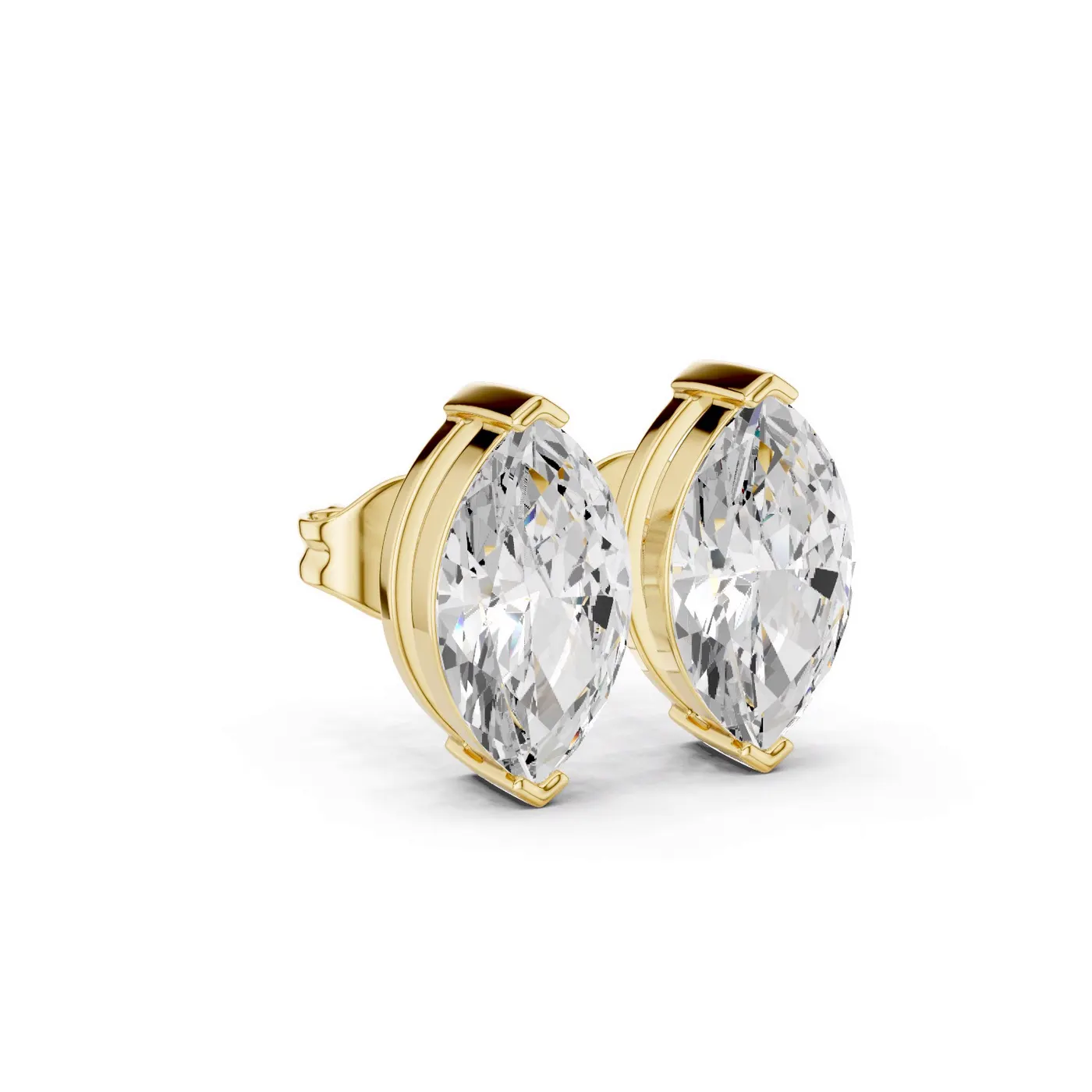 Boucles d'oreilles Puces Lys 2,50 ct en or jaune 18 carats, diamant marquise, vue 3