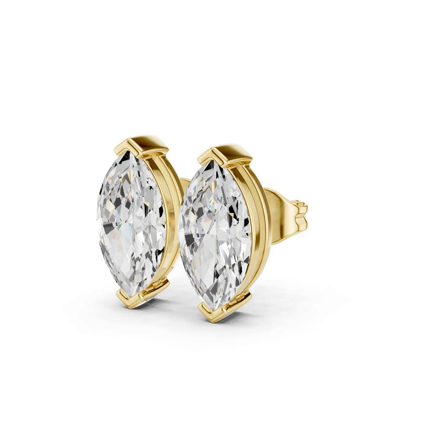 Boucles d'oreilles Puces Lys 3,25 ct en or jaune 18 carats, diamant marquise, vue 2