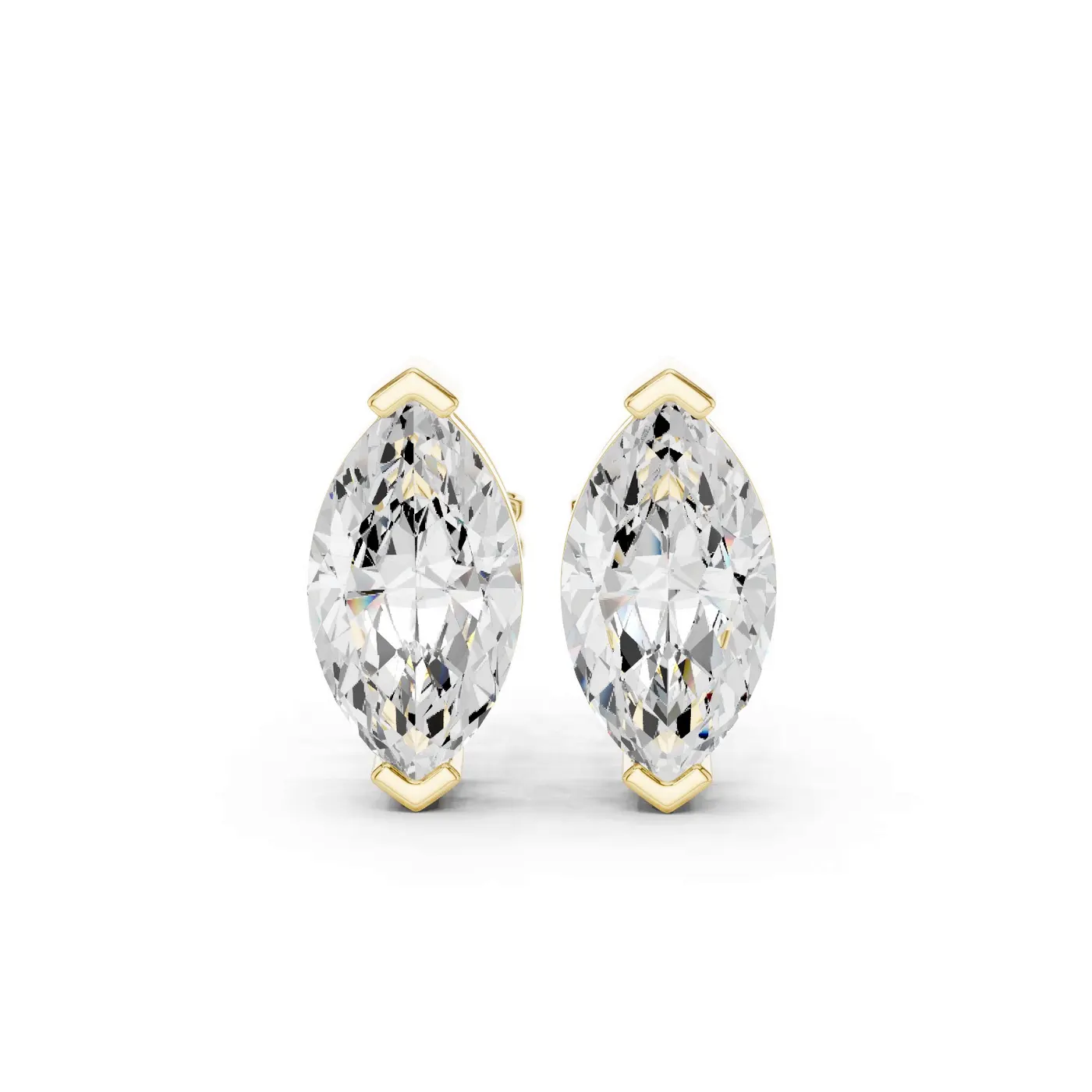 Boucles d'oreilles Puces Lys 3,50 ct en or jaune 18 carats, diamant marquise, vue 1