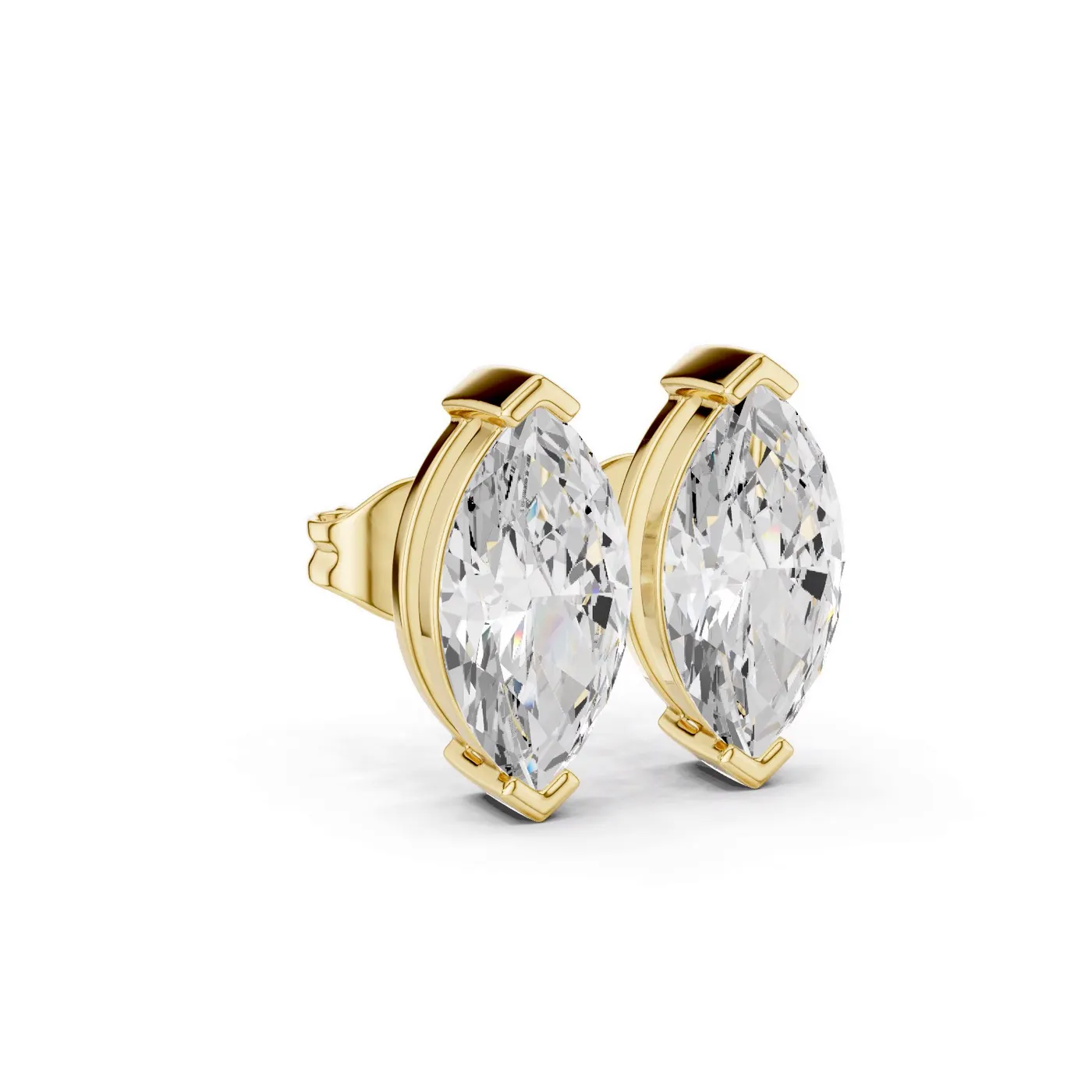 Boucles d'oreilles Puces Lys 3,50 ct en or jaune 18 carats, diamant marquise, vue 3