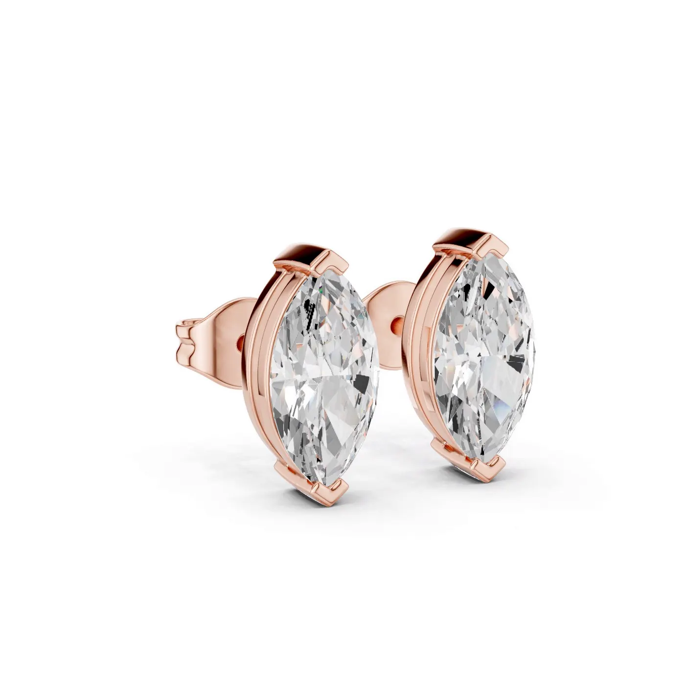 Boucles d'oreilles Puces Lys 0,50 ct en or rose 18 carats, diamant marquise, vue 3