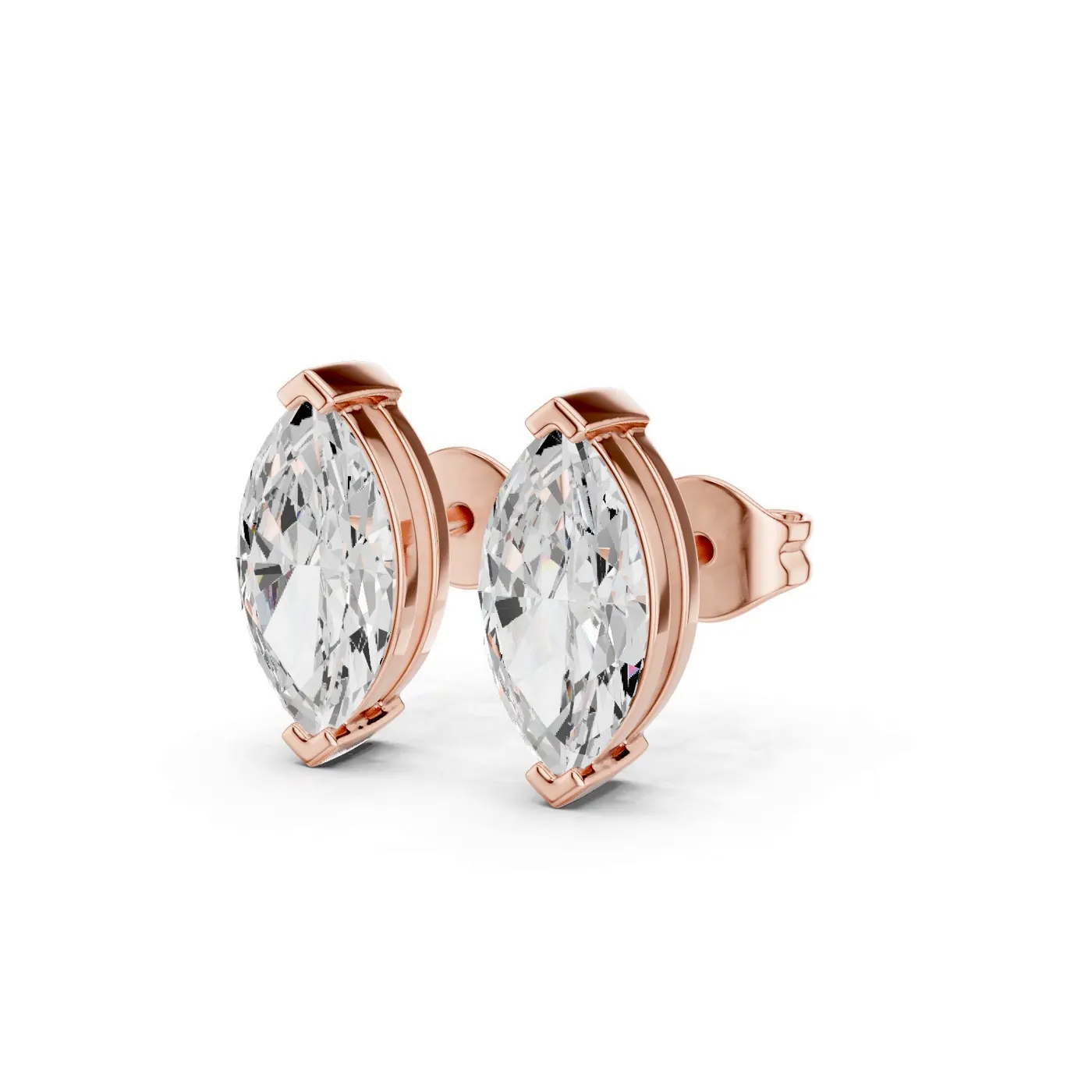 Boucles d'oreilles Puces Lys 0,75 ct en or rose 18 carats, diamant marquise, vue 2