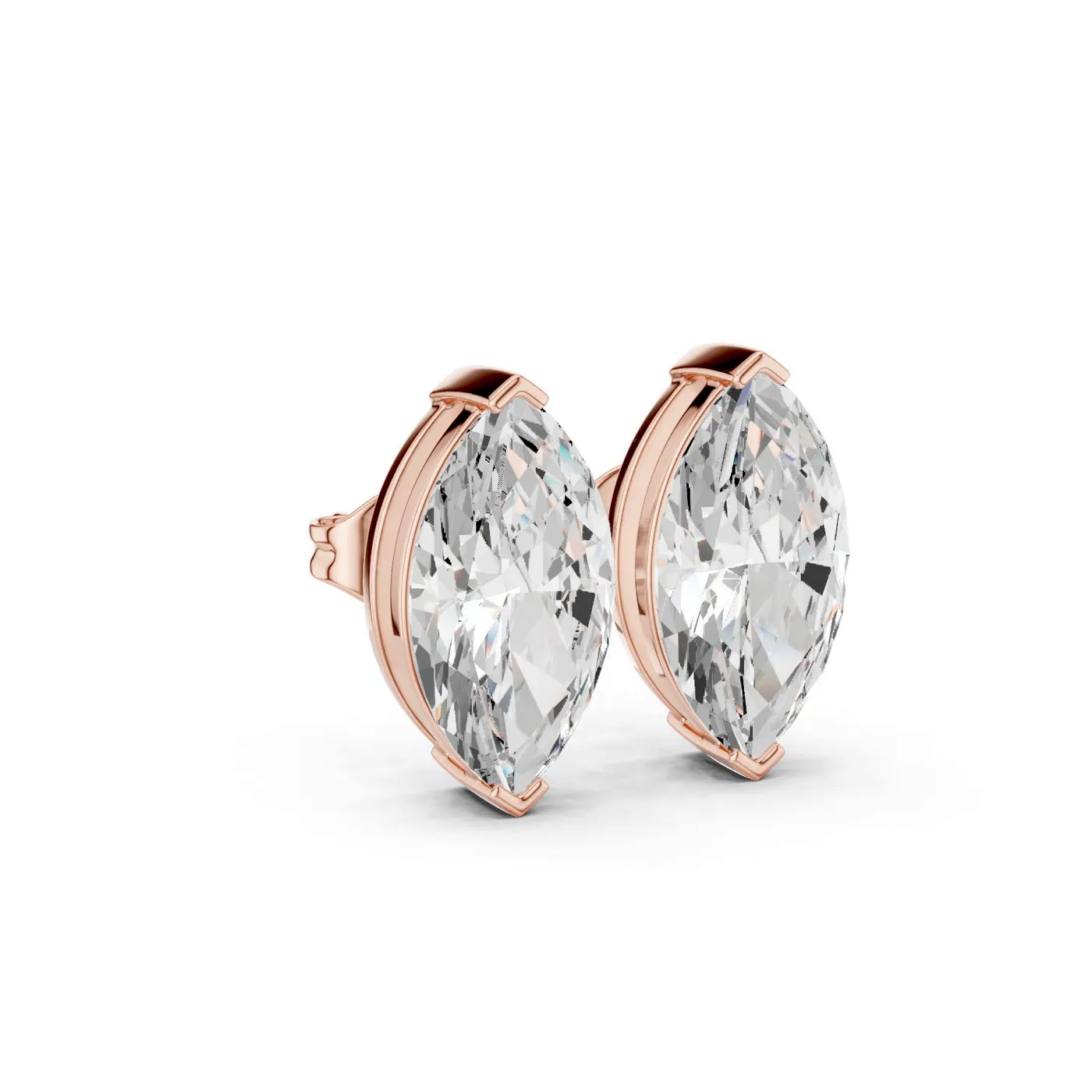 Boucles d'oreilles Puces Lys 1,50 ct en or rose 18 carats, diamant marquise, vue 3