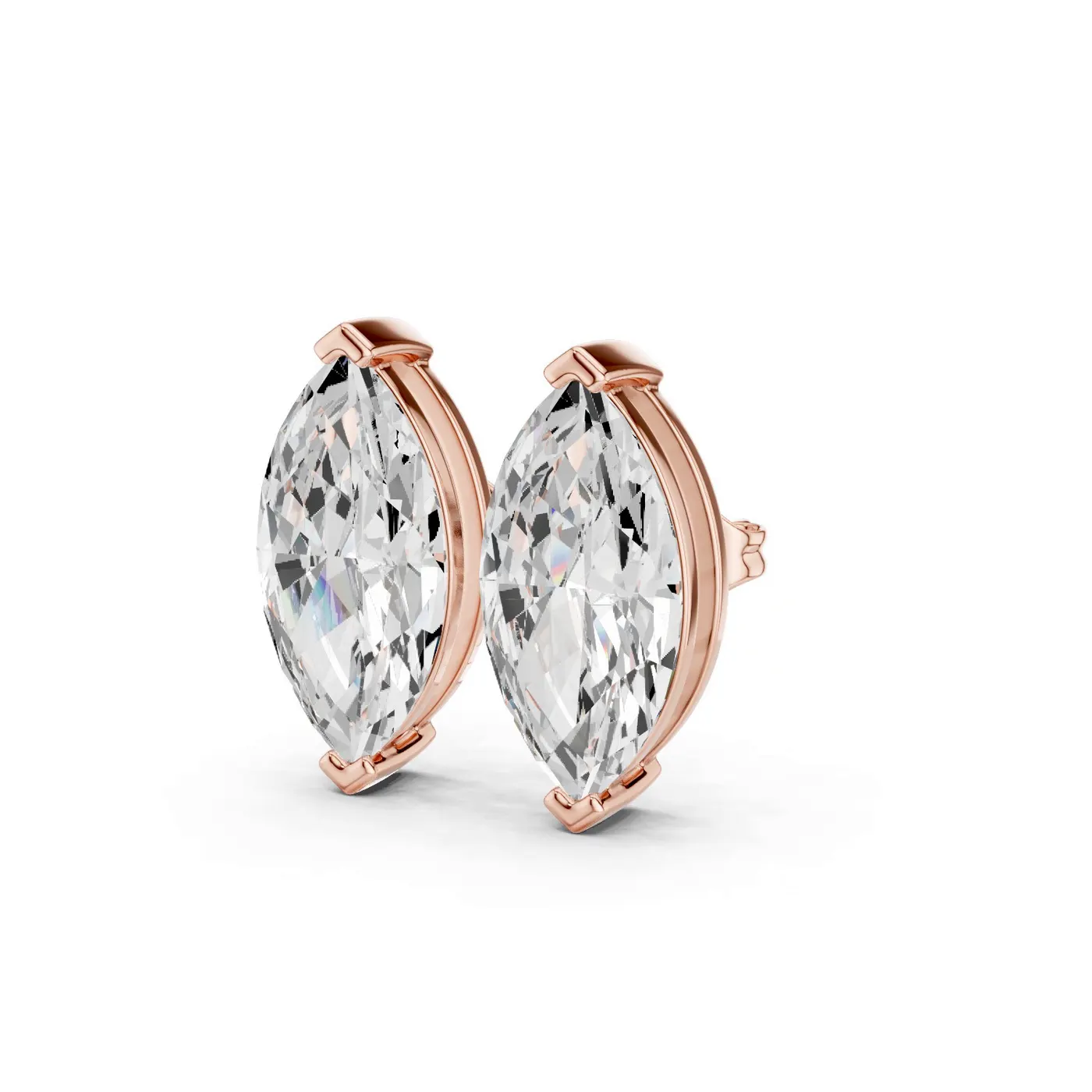 Boucles d'oreilles Puces Lys 1,75 ct en or rose 18 carats, diamant marquise, vue 2
