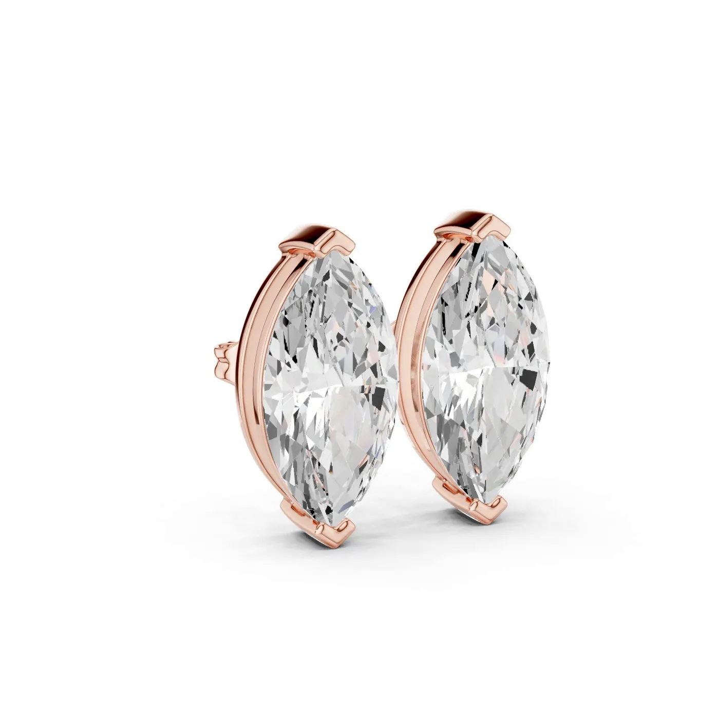 Boucles d'oreilles Puces Lys 2,00 ct en or rose 18 carats, diamant marquise, vue 3