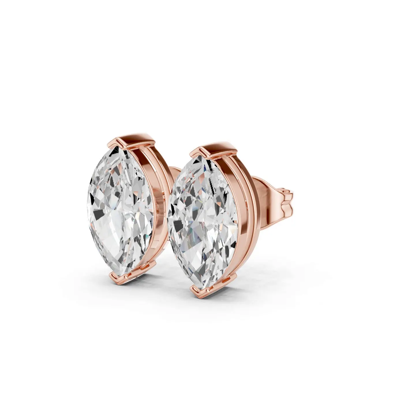 Boucles d'oreilles Puces Lys 2,50 ct en or rose 18 carats, diamant marquise, vue 2