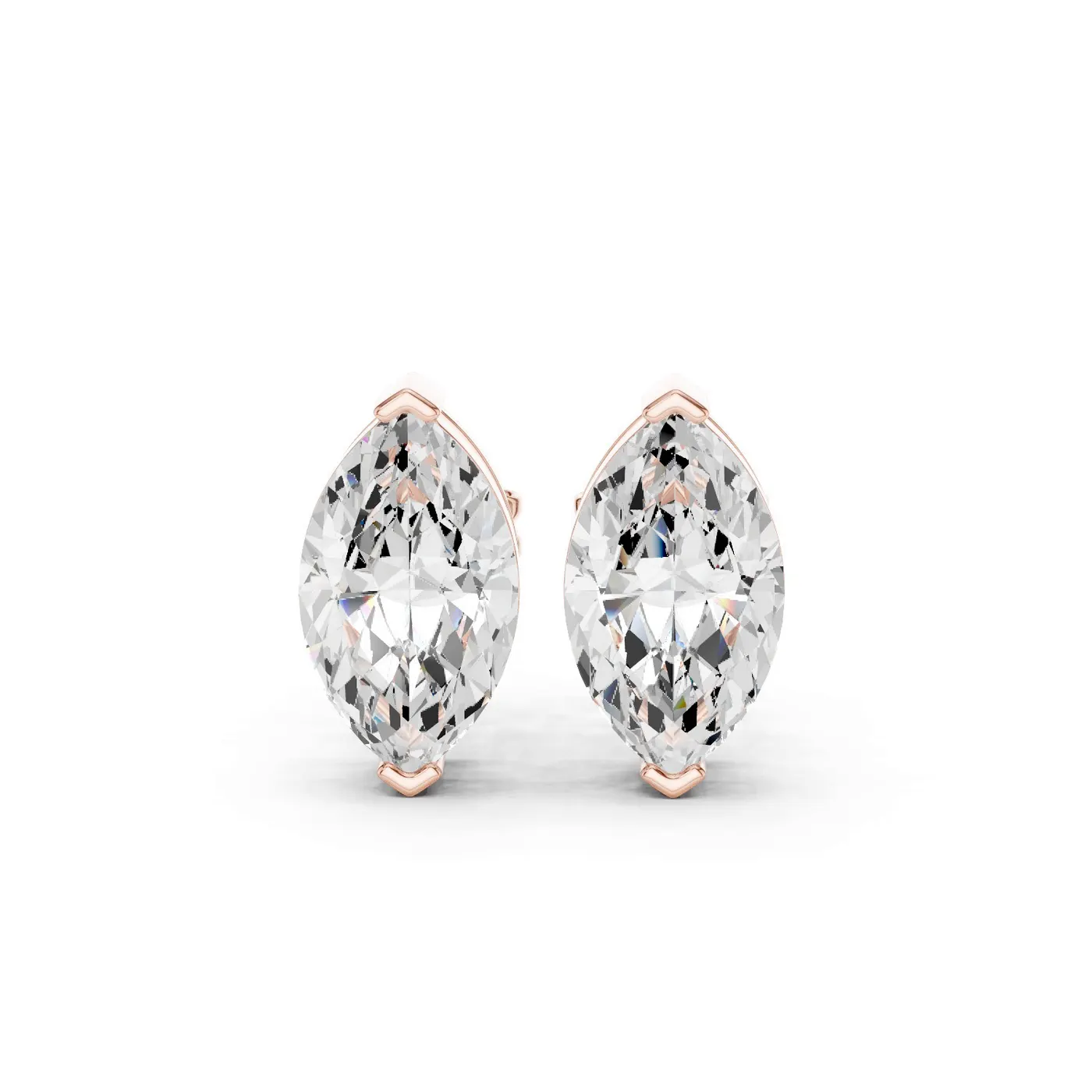 Boucles d'oreilles Puces Lys 3,00 ct en or rose 18 carats, diamant marquise, vue 1