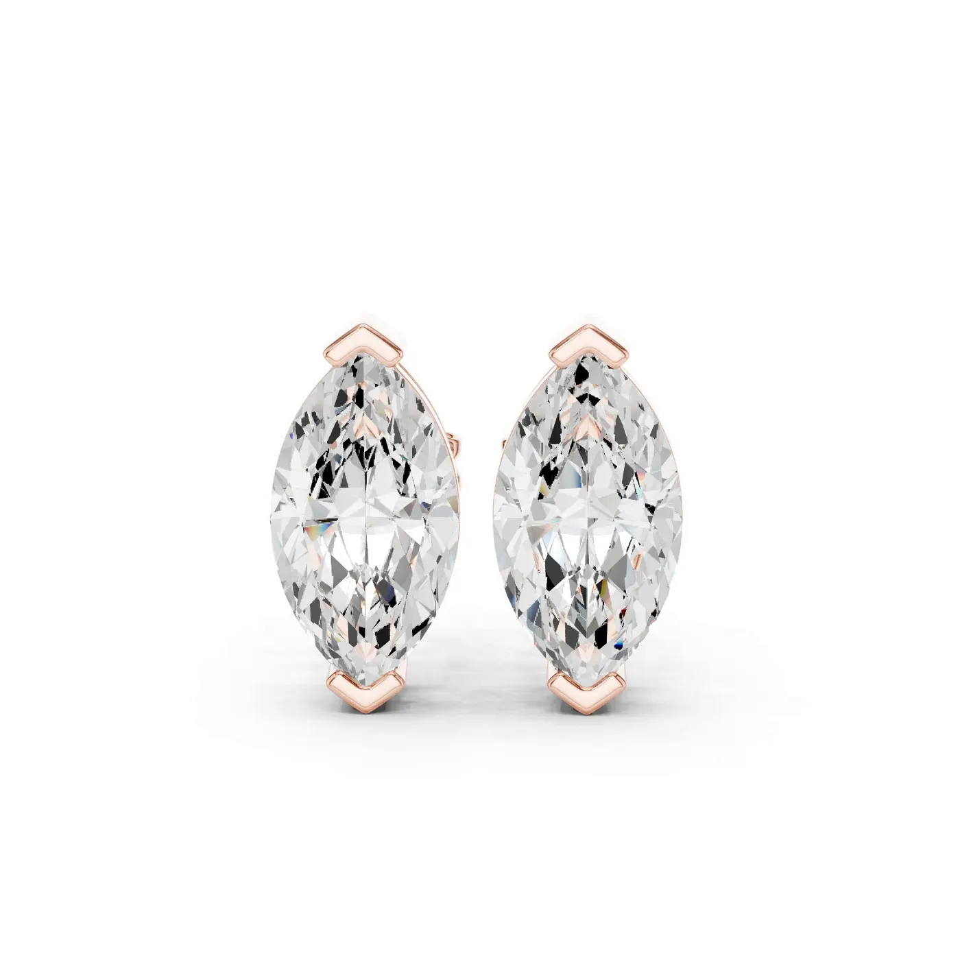 Boucles d'oreilles Puces Lys 3,25 ct en or rose 18 carats, diamant marquise, vue 1