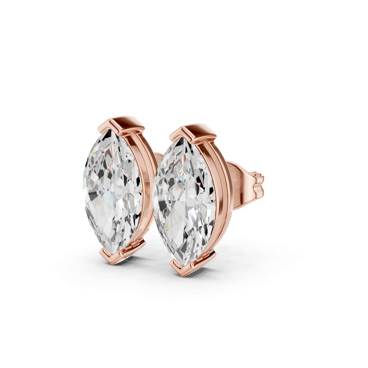 Boucles d'oreilles Puces Lys 3,25 ct en or rose 18 carats, diamant marquise, vue 2