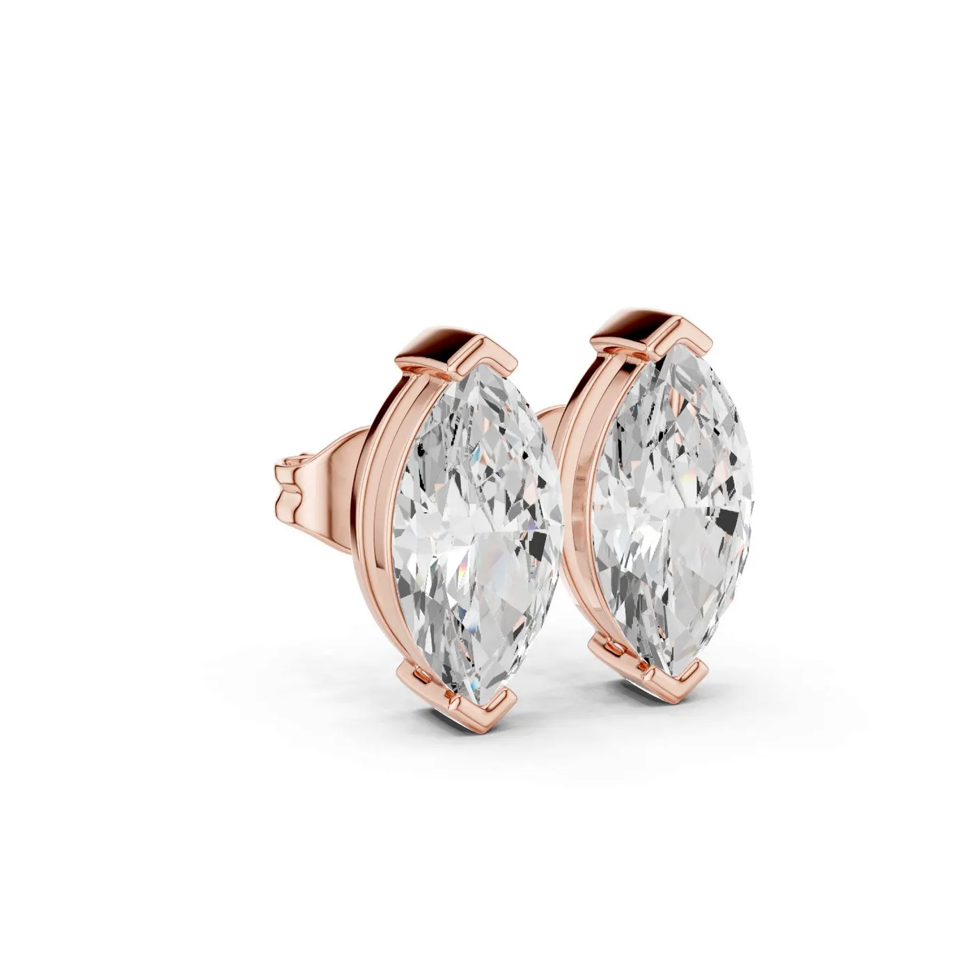 Boucles d'oreilles Puces Lys 3,50 ct en or rose 18 carats, diamant marquise, vue 3