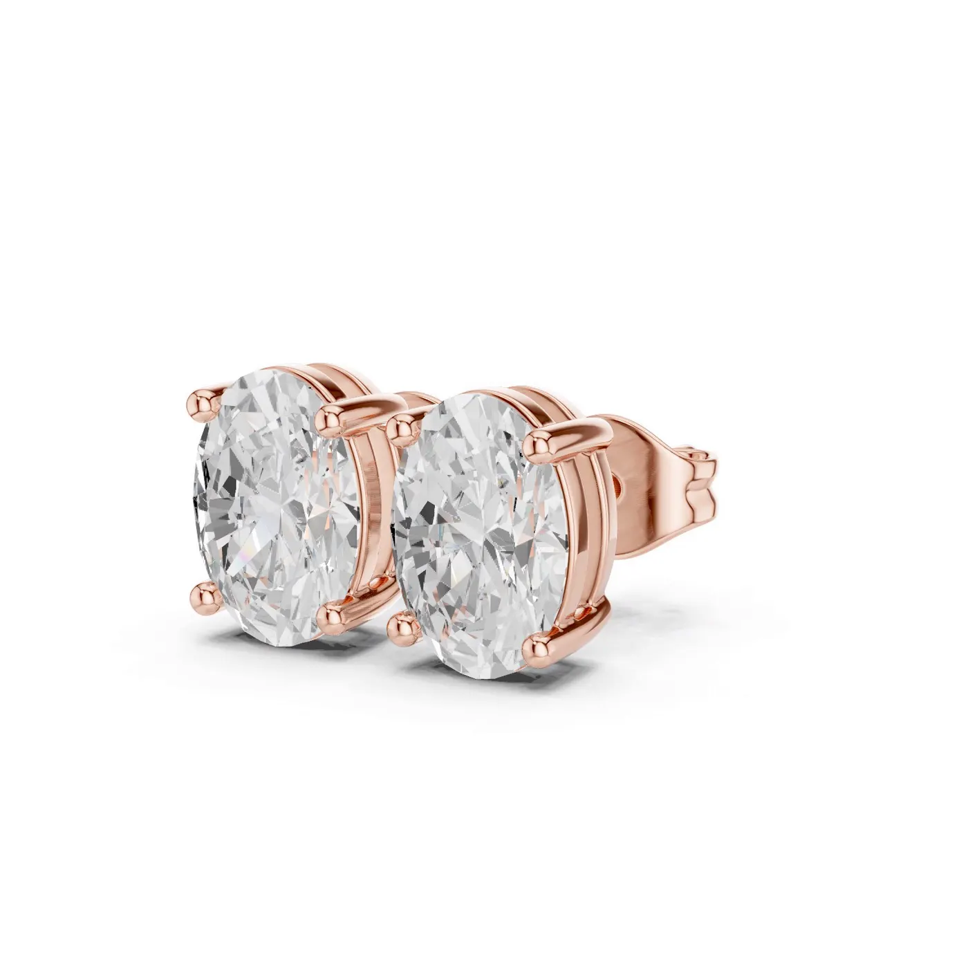 Boucles d'oreilles Puces Magnolia 0,75 ct en or rose 18 carats, diamant ovale, vue 2