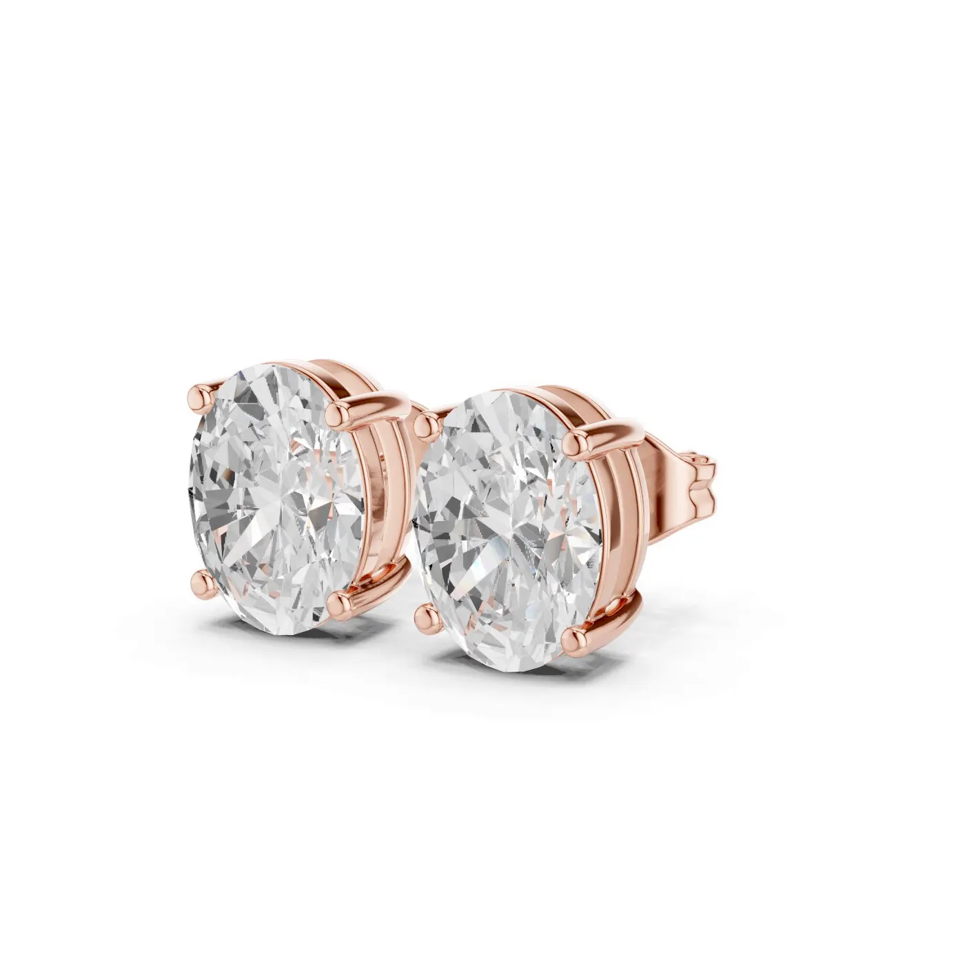 Boucles d'oreilles Puces Magnolia 1,25 ct en or rose 18 carats, diamant ovale, vue 2